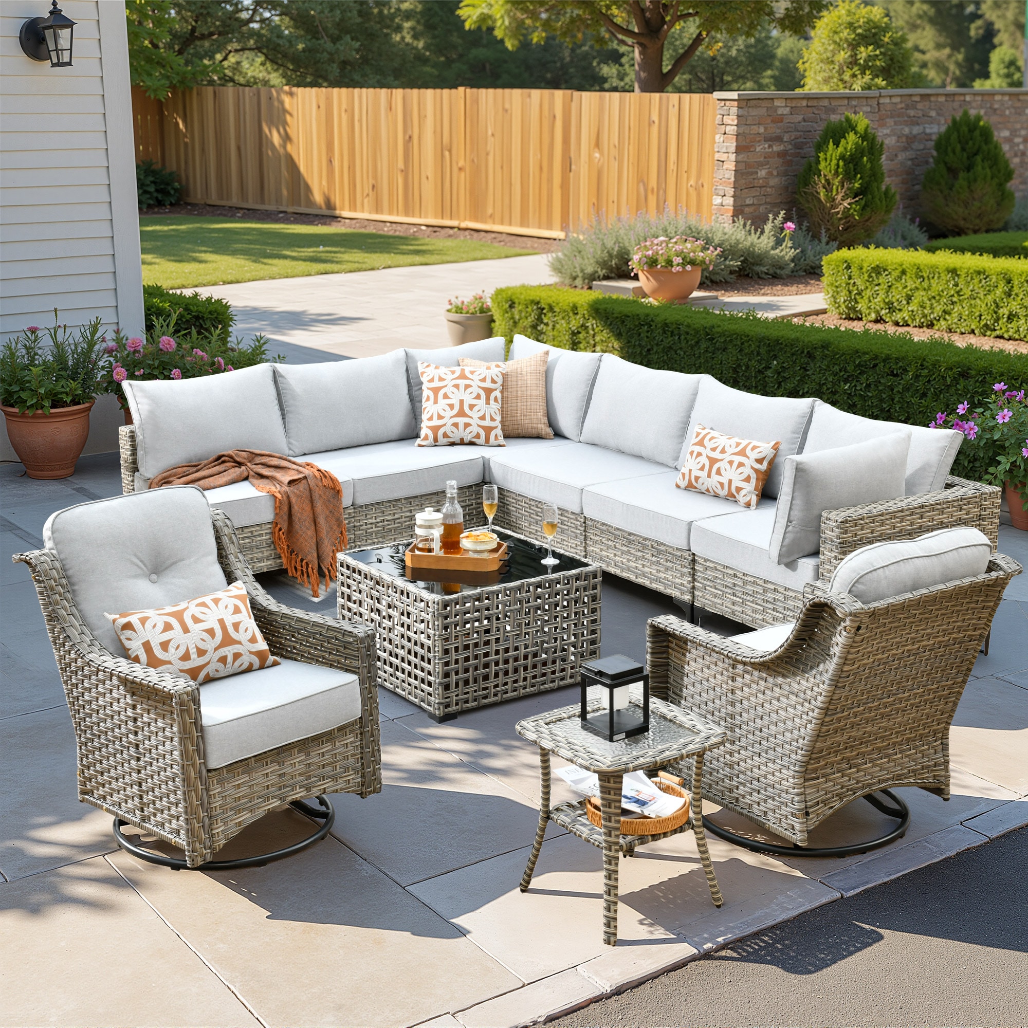 ALTRIGUS 6L-YZSKT410-AL 10 -Piece Wicker Patio Sofa Conversation Set with Light Gray Cushions