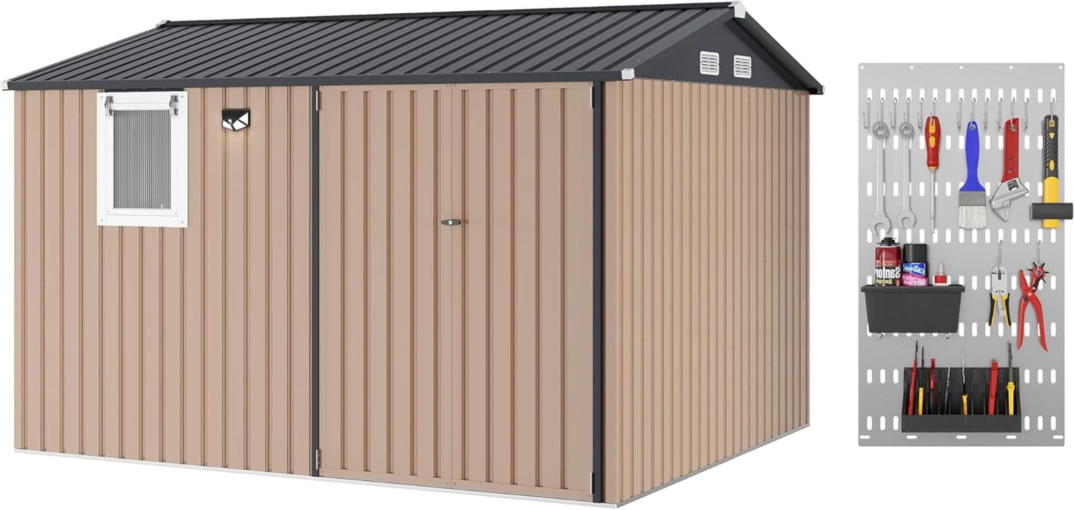 Garvee - 8x10 ft Outdoor Storage Shed Metal Garden Tool Shed with Updated Frame Structure Lockabl...