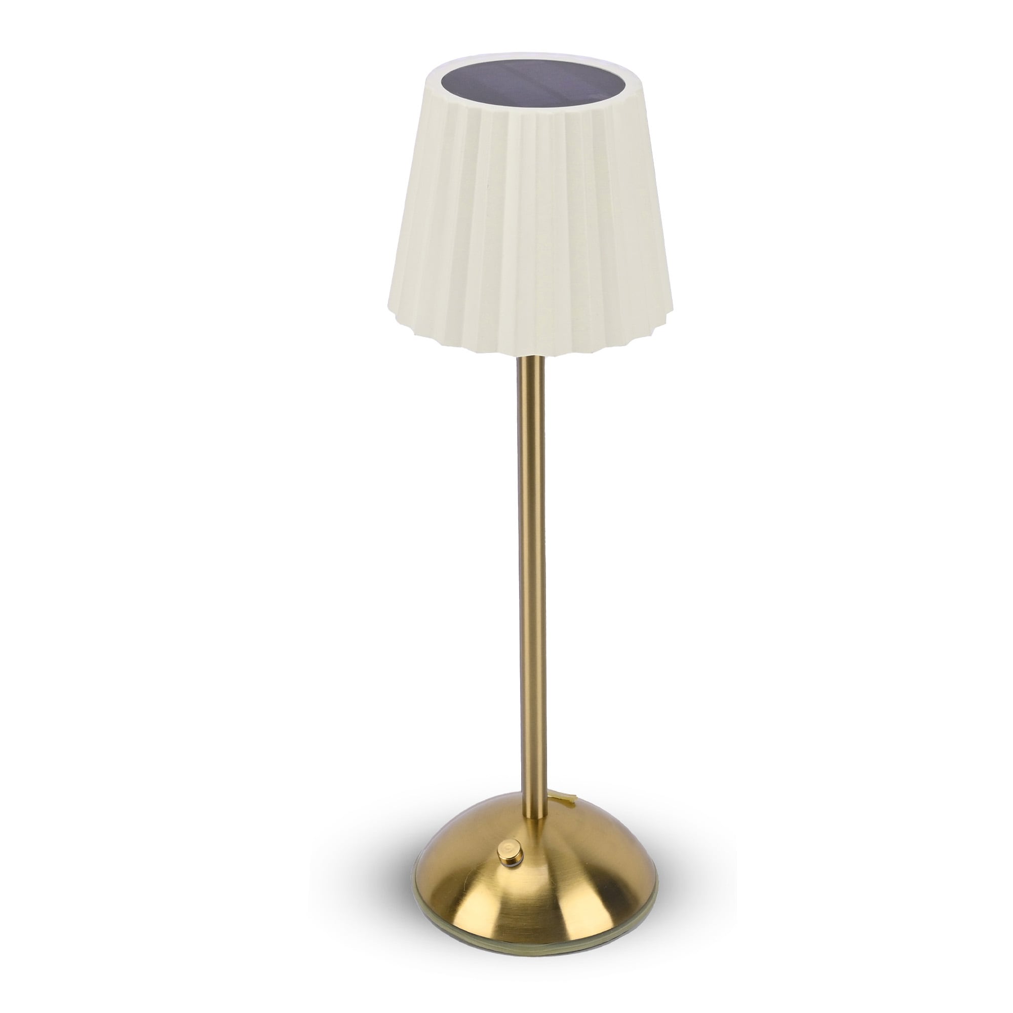 BELL + HOWELL Bell and Howell Solar Cordless Desk Lamp- Small Wide Pleated Rechargeable Table Lamp- USB-C Compatible- LED Lamps with 3 Touch Controlled Dimmable Light Modes- Wireless Lights for Bedside End Tables and Desks - Cream With Gold Base