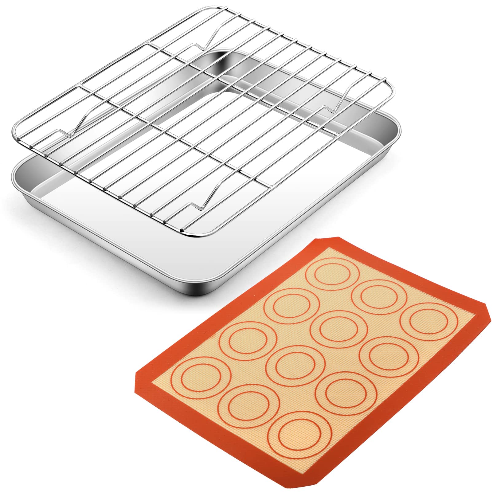 DHMHD  9 Inch Baking Oven Sheet Pan with Rack and Silicone Mat for Cookie Baking Roasting and Cooling Dishwasher Safe Set
