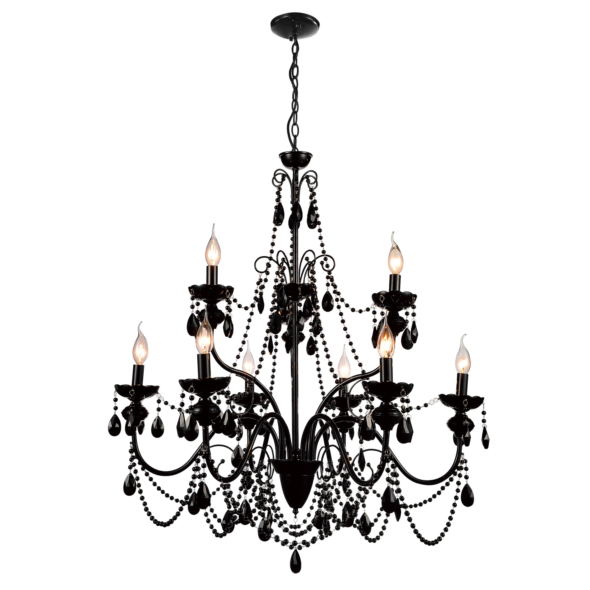 Keen 9-Light Black Crystal Candelabra Chandelier
