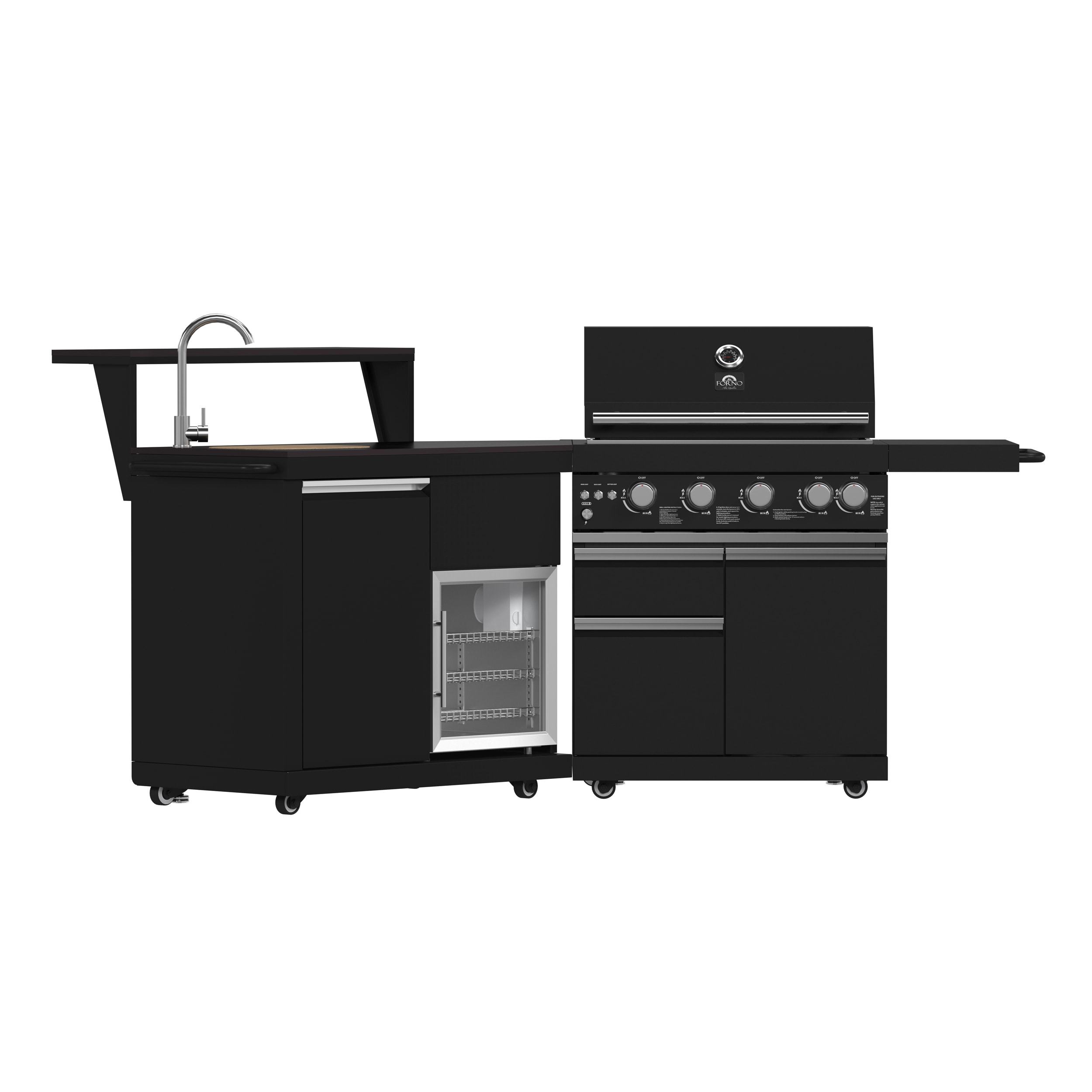 FORNO FODKT2582BLK All' Aperto 3 -Piece 89.8-in W x 35.8-in D x 49-in H Modular Outdoor Kitchen Gas grill 3 Burners