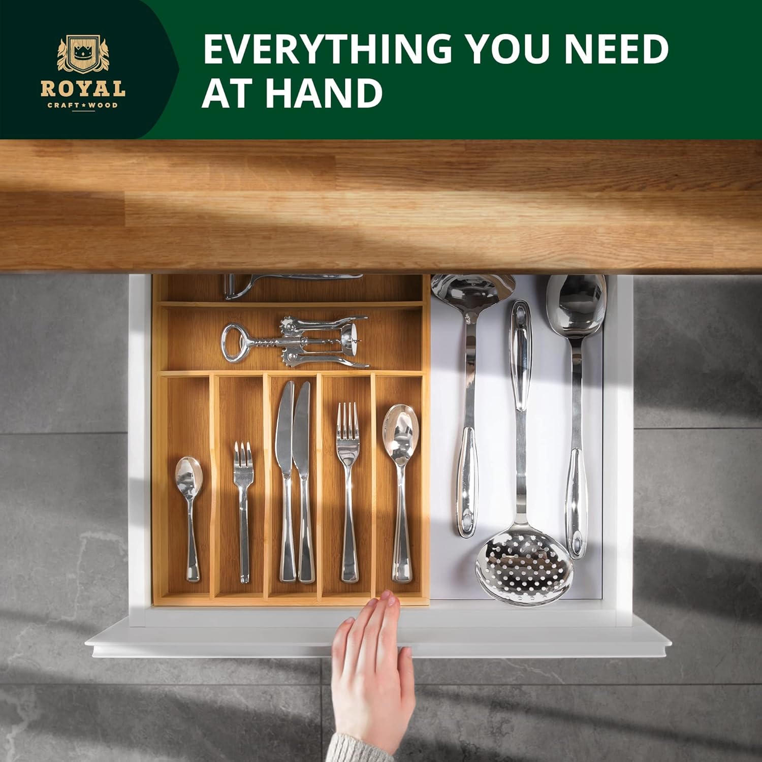 Royal Craft Wood Bamboo Kitchen Drawer Organizer (Beige, 7-slot)
