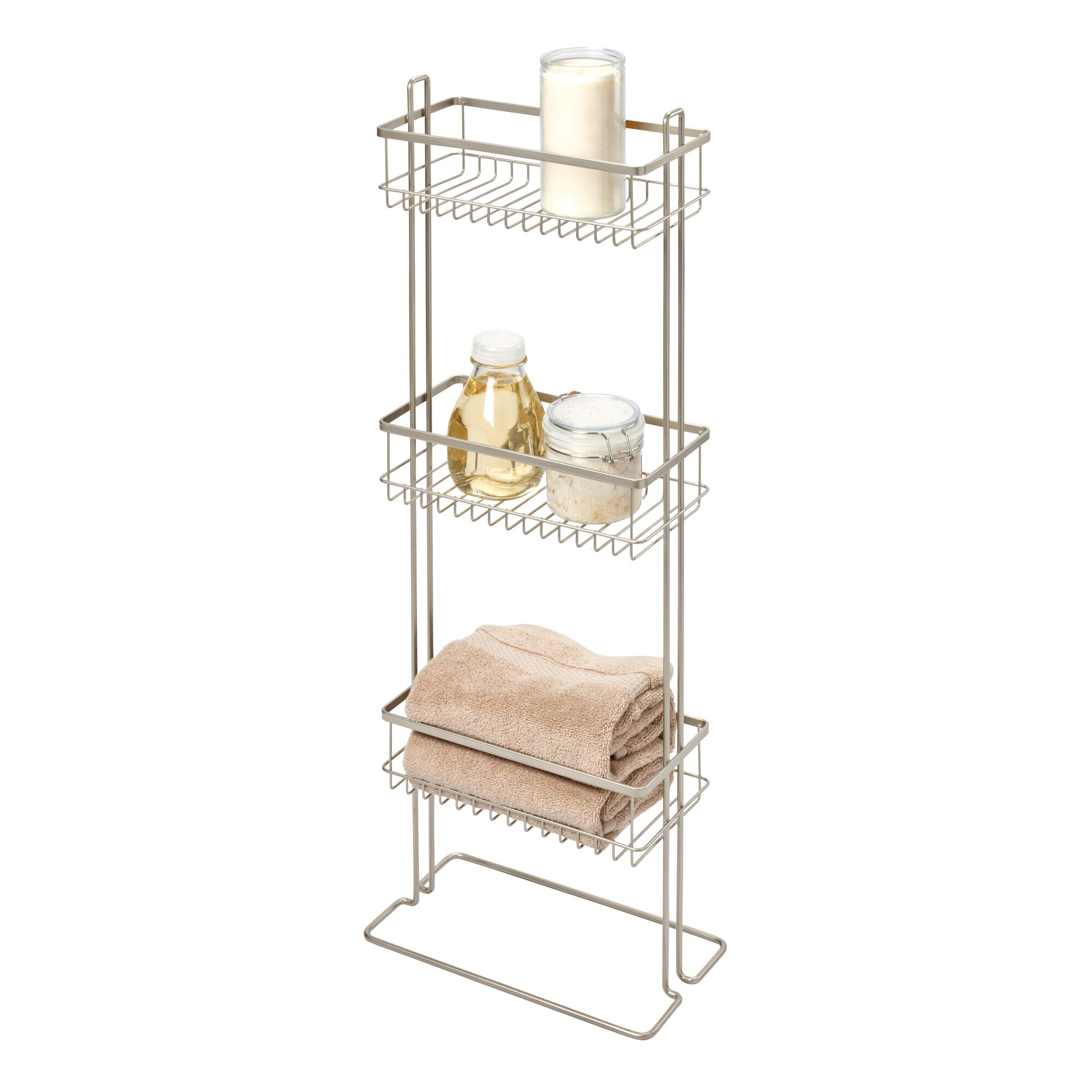iDesign Nickel Steel 3 -Shelf Floor freestanding Freestanding shower caddy 12.4-in x 6.9-in x 32.1-in