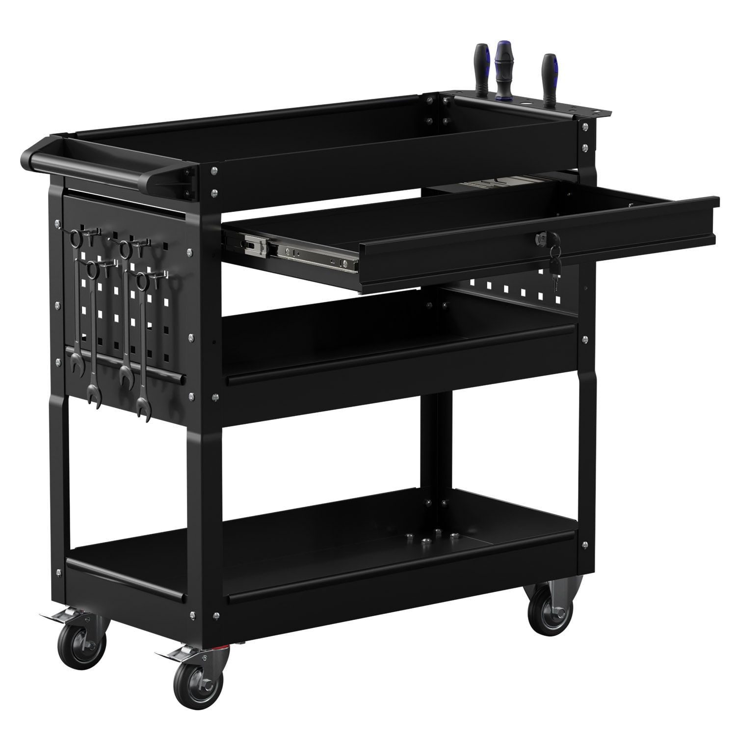 Lorell 3-Shelf Utility Cart - Steel - 400 lb Capacity - Black - Convenient  Worksurface - Industrial-Strength Casters - Rack Type in the Utility Carts  department at
