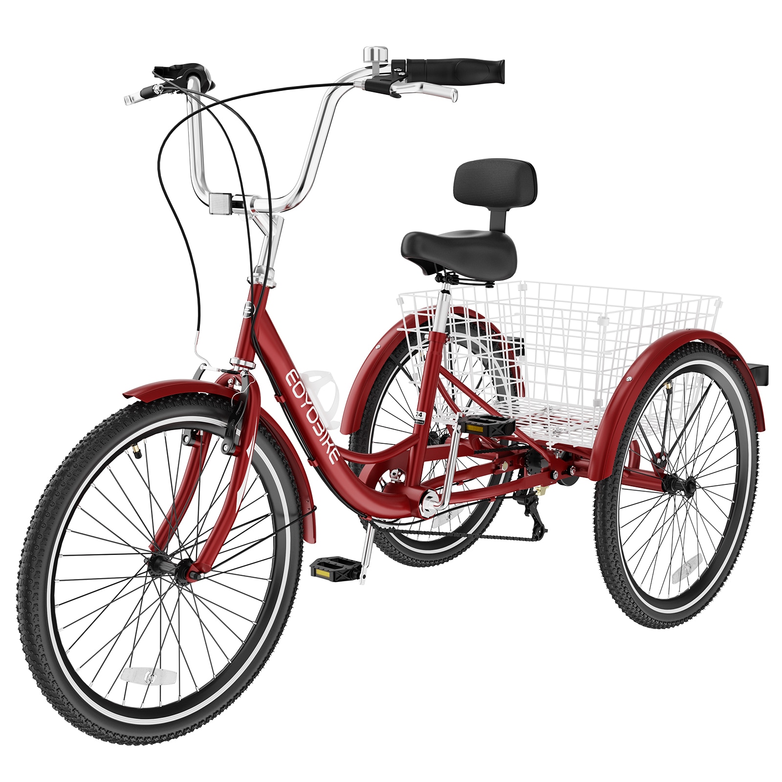 MOONCOOL  24 inch Adult Tricycles 3 Wheel 7 Speed Trikes with Basket Wine Red