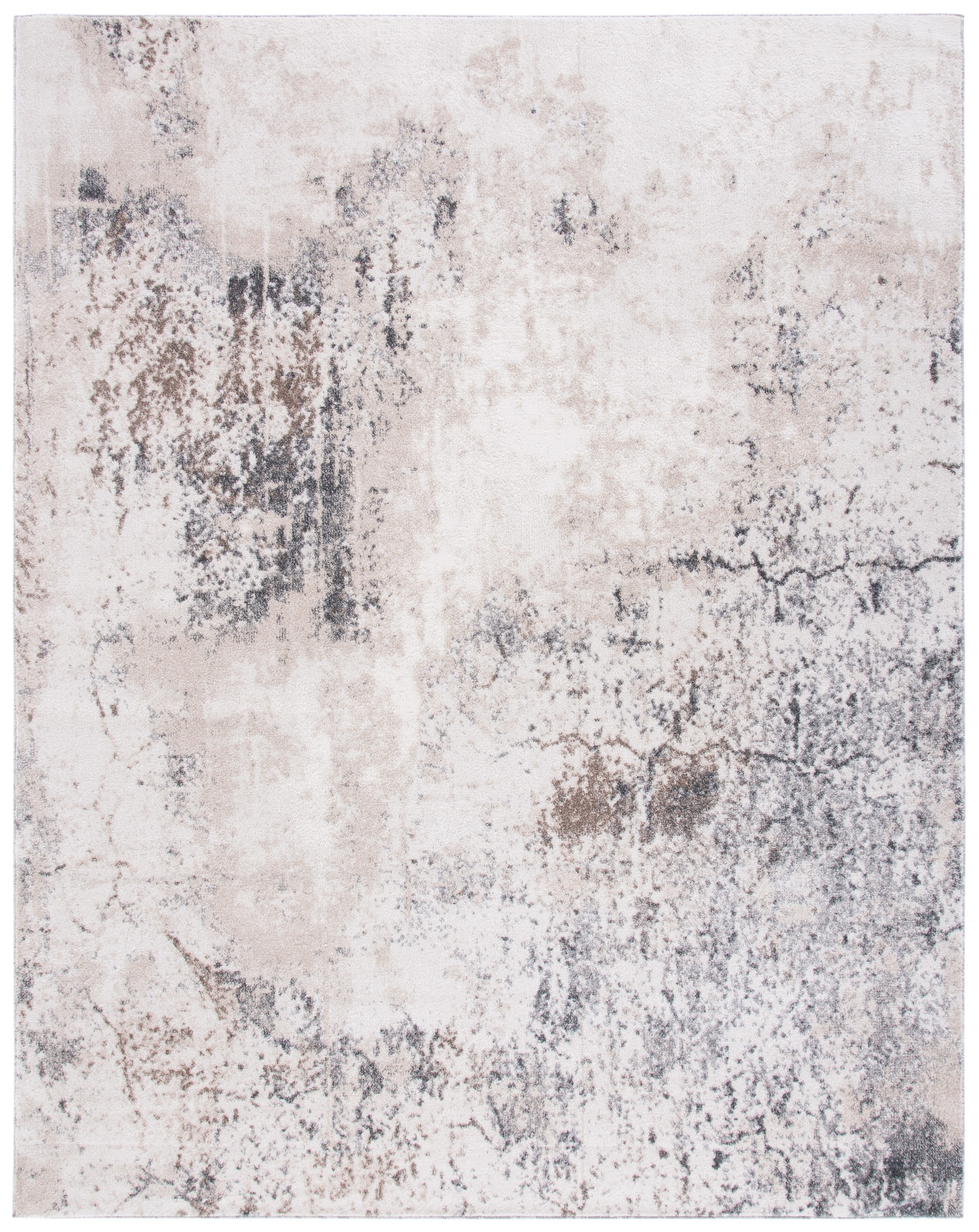 Ivory and Grey Abstract 8' x 10' Synthetic Area Rug