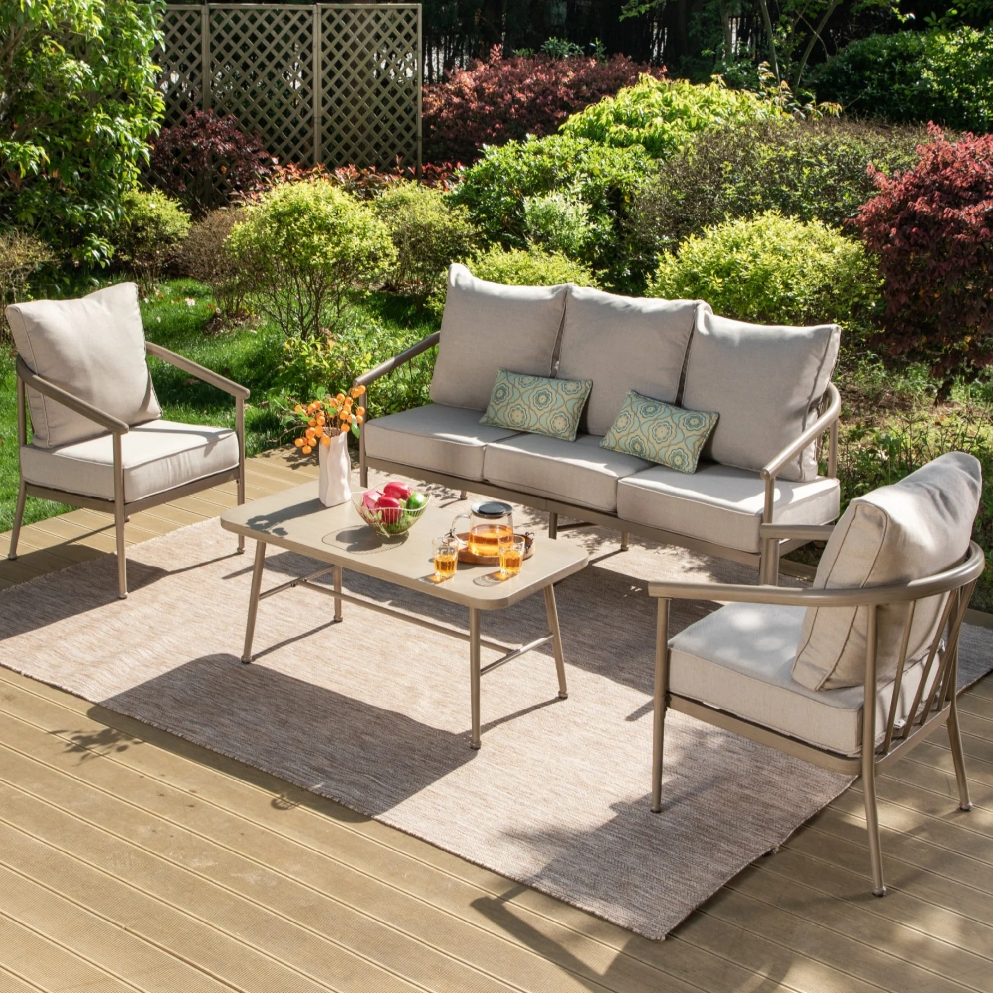 Sunshine Valley CP006-01-5 Patio Conversation Sets 4 -Piece Patio Sofa Conversation Set with Tan CUSHION PRO Cushions