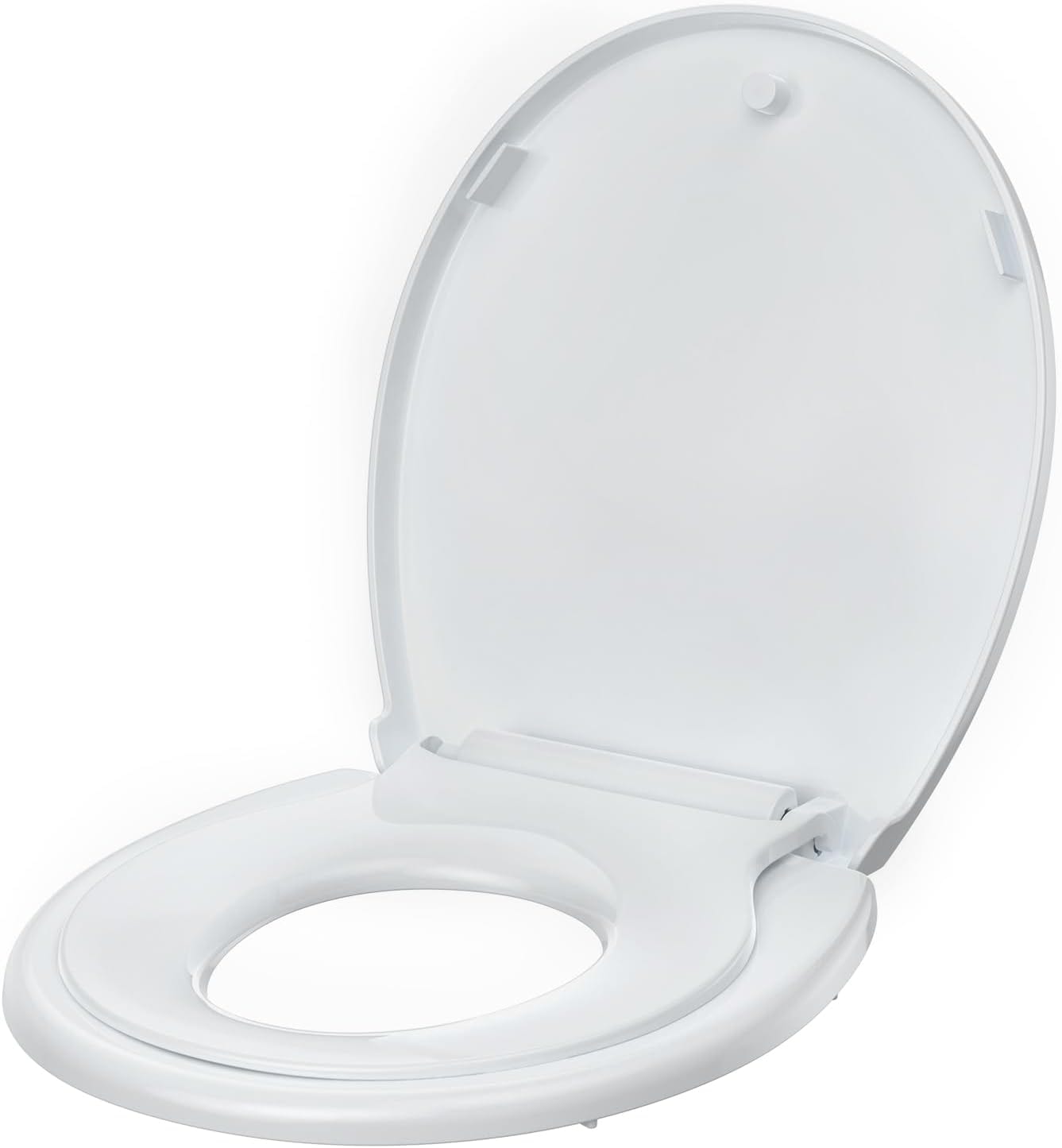 IdealHouse Round Toilet Seat with Toddler Seat Built In Quick Attach Hardware with Grip Tight Bumpers Quick Release DesignSlow Close Toilet Seat Full Flat White
