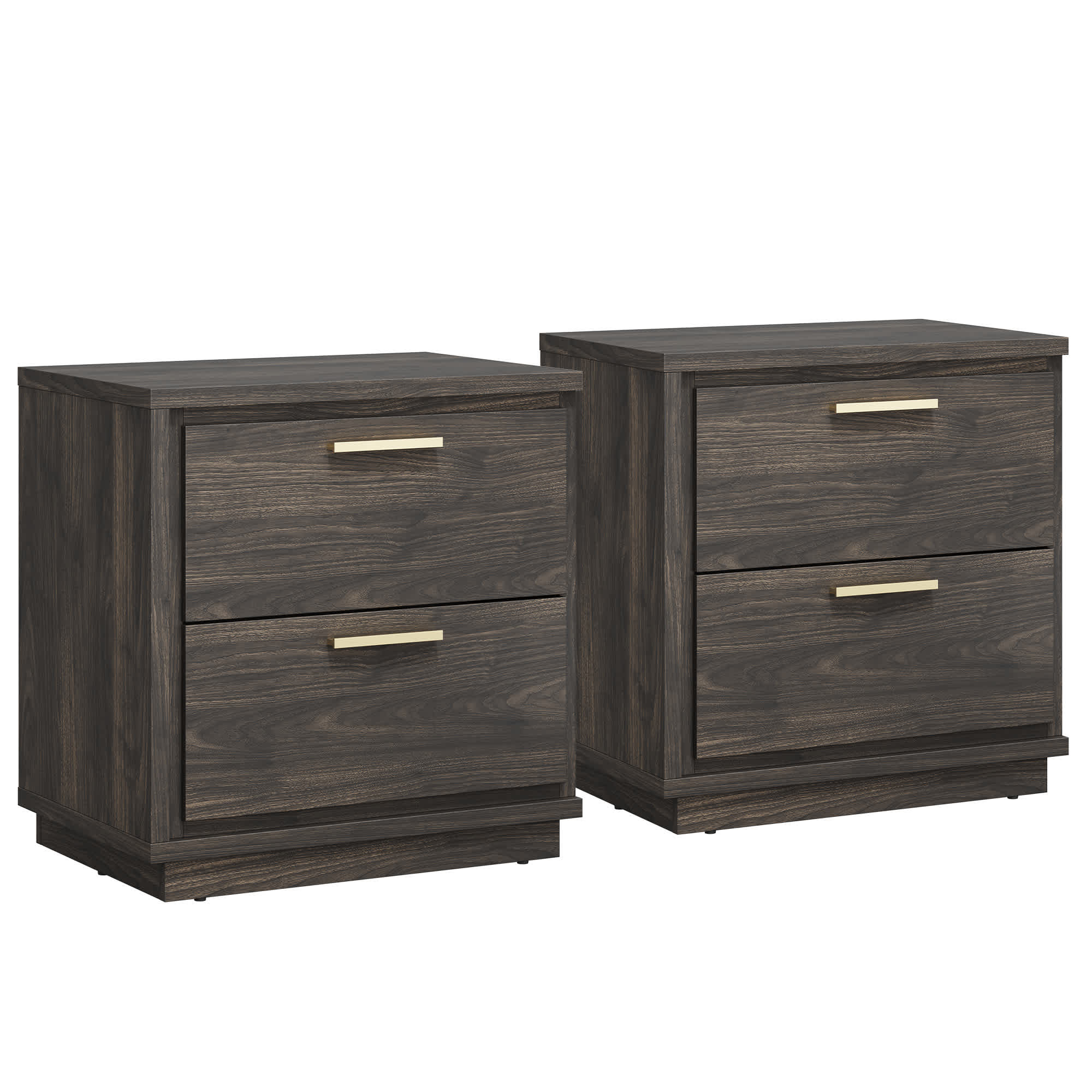 Belleze Nightstand Set of 2 Wood End Table with Rose Gold Handles Mid ...
