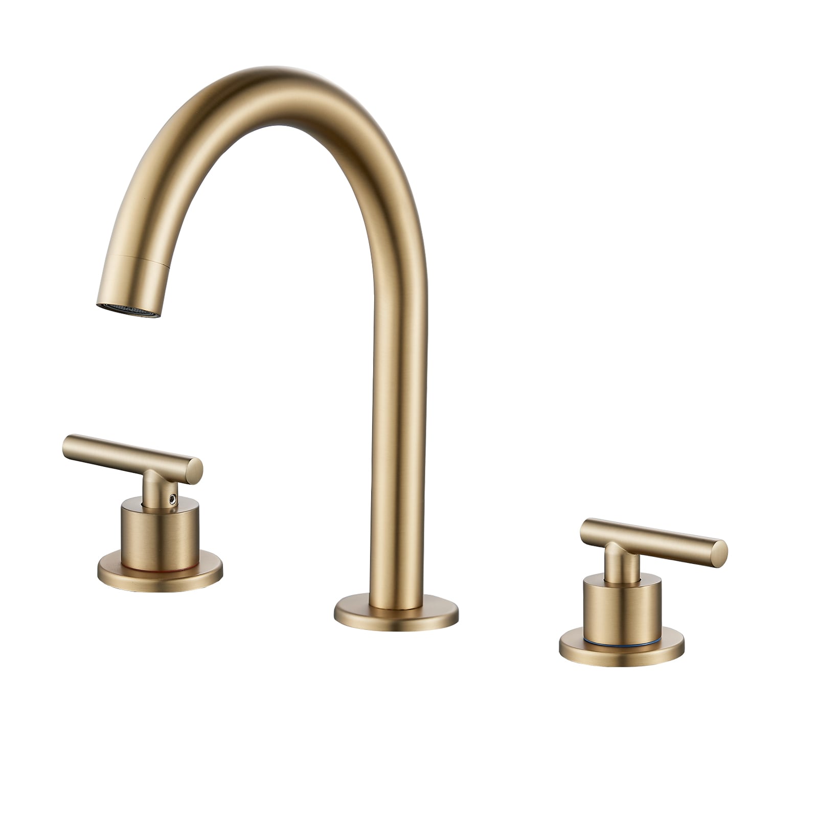 BYH WH-1008-BG Brushed Gold Widespread 2-handle Mid-arc Commercial/Residential Handle Bathroom Sink Faucet with Drain