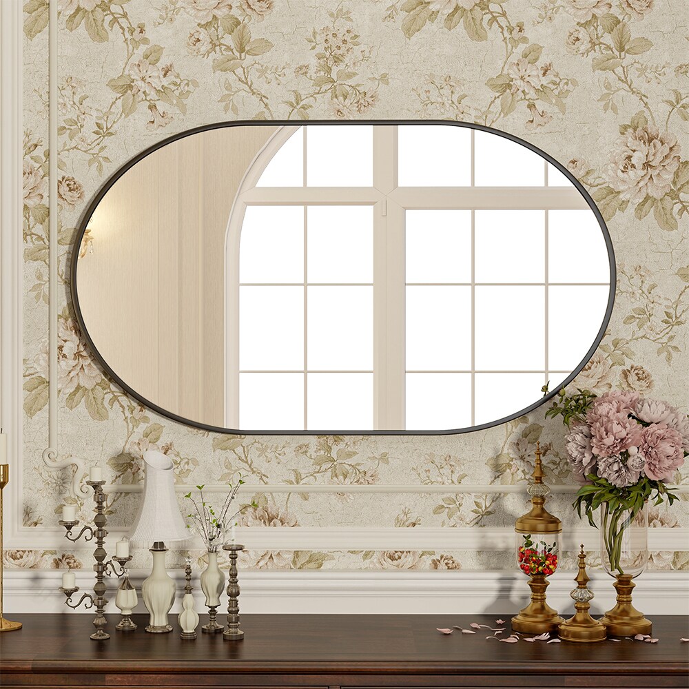 BEAUTYPEAK PD2238B 22-Inches W x 38.0-Inches H Oval Black Framed Wall Mirror
