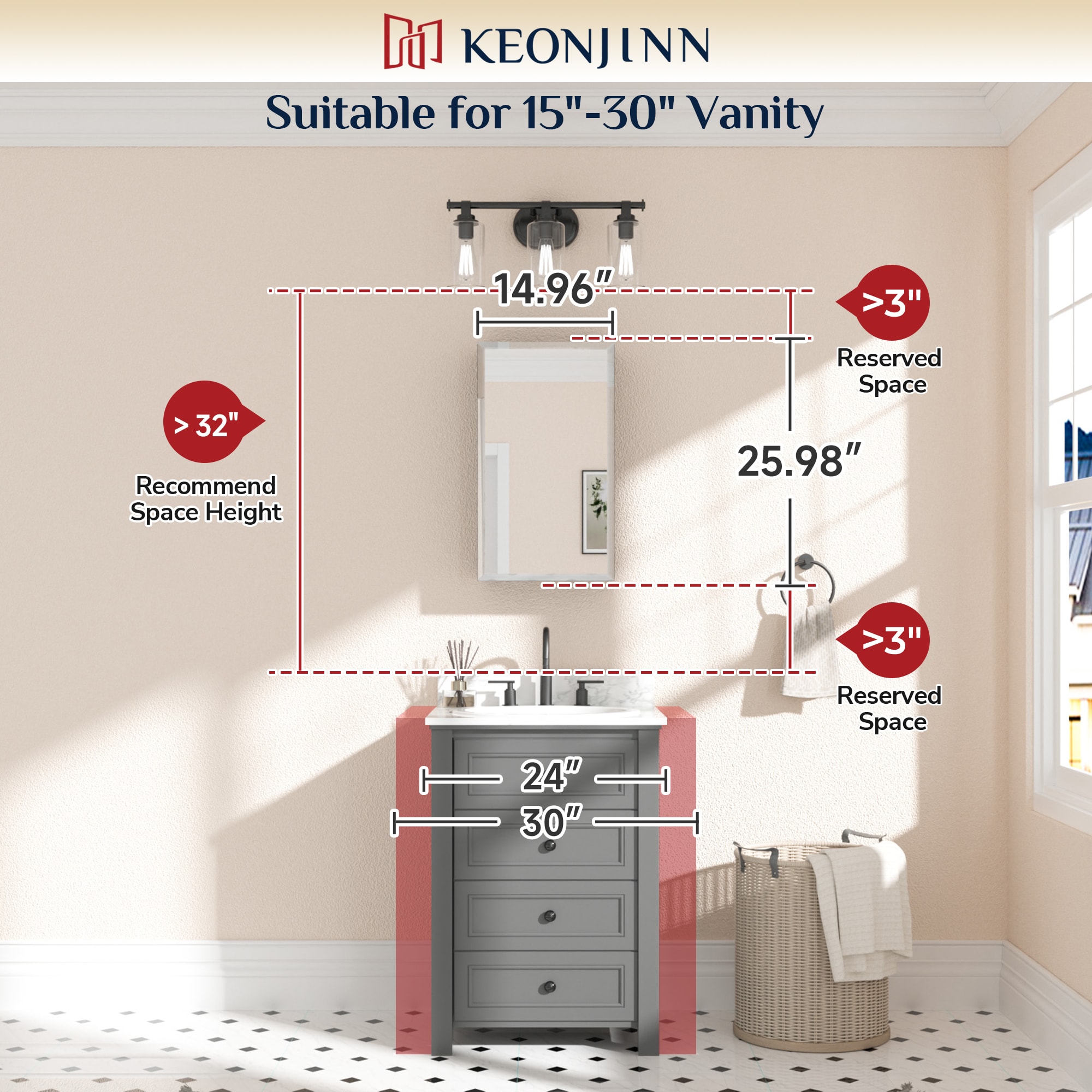 Keonjinn LW-JG-FJXP-3866-WH Bathroom-Medicine-Cabinets - View #5