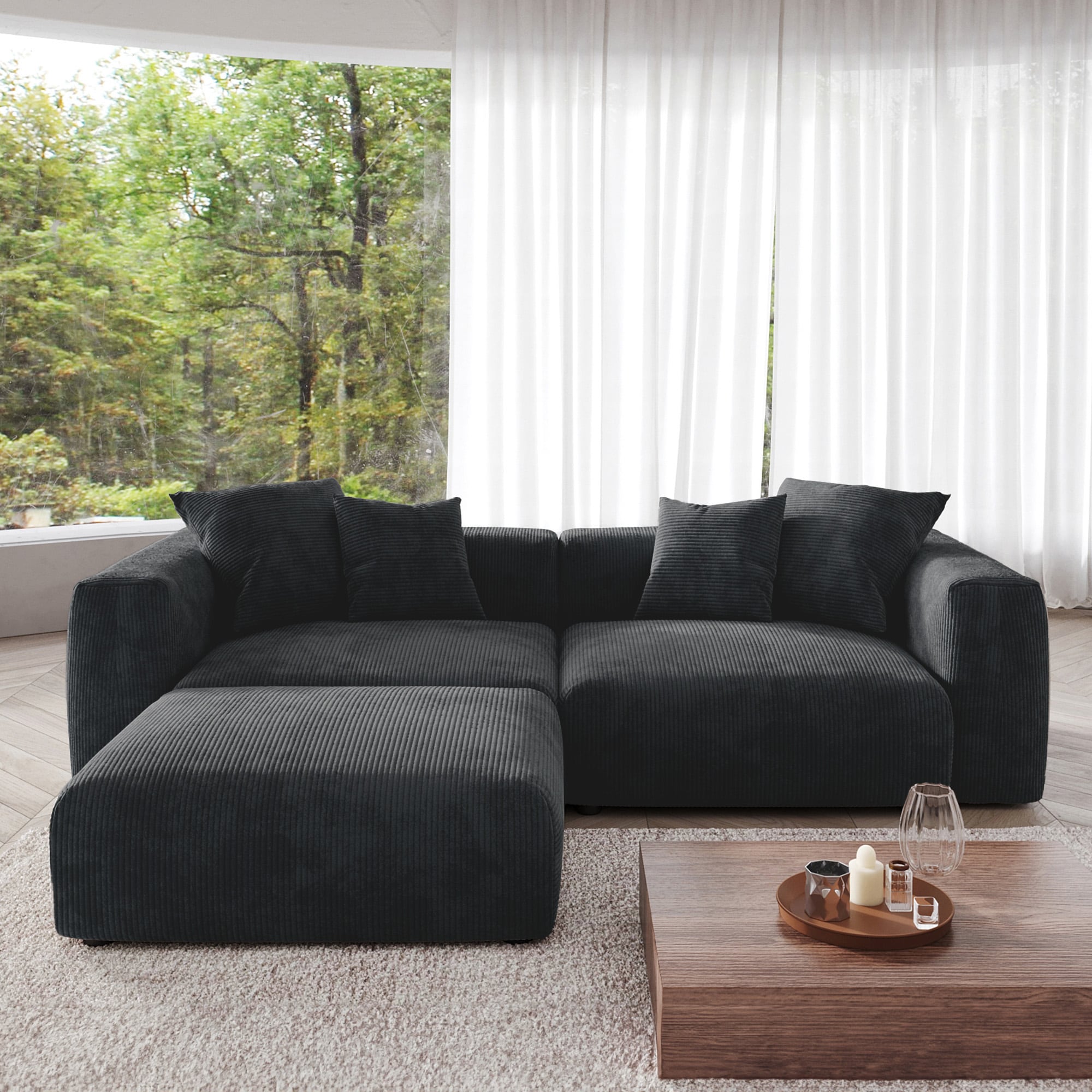 BuotiqHom DH-S2+1-126BK 102.36-in Casual Black Sectional