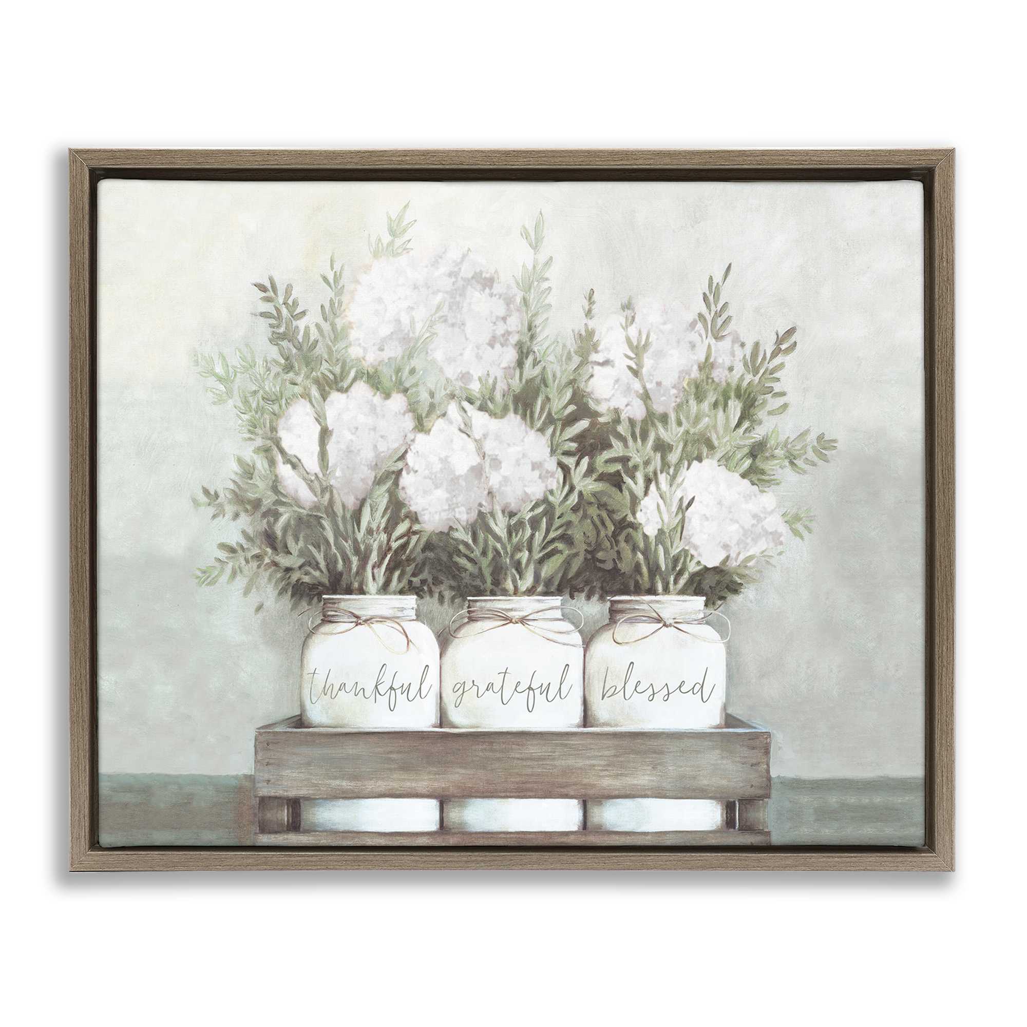 Stupell Industries AE-692-FFE-16X20 Pristine Hydrangea Bouquet Sentiments Brown Floating Frame Canvas Art 21 x 17