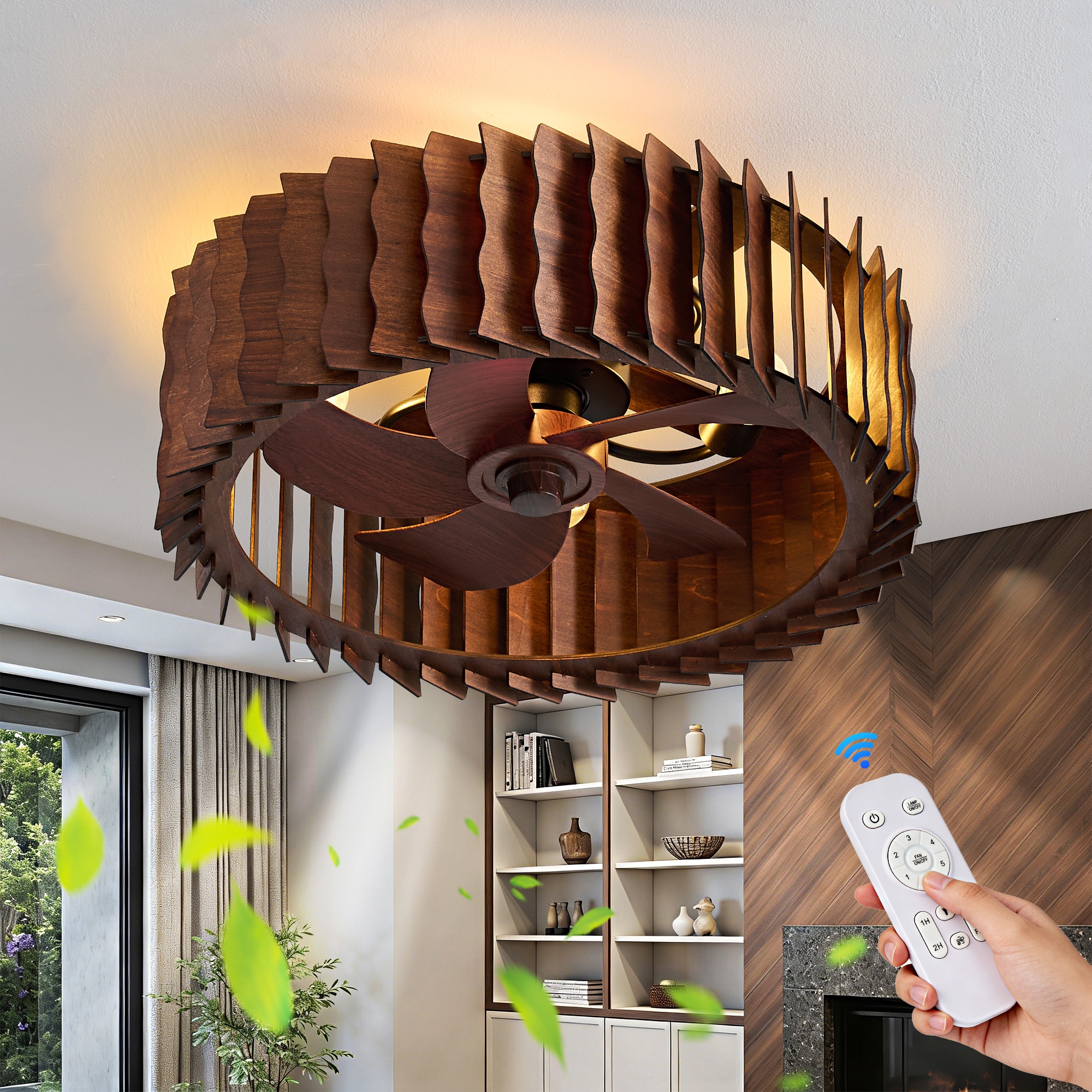 POWLIG Ceiling Fan 19.09-in Black Flush Mount Fandelier Ceiling Fan With Light and Remote Control Included