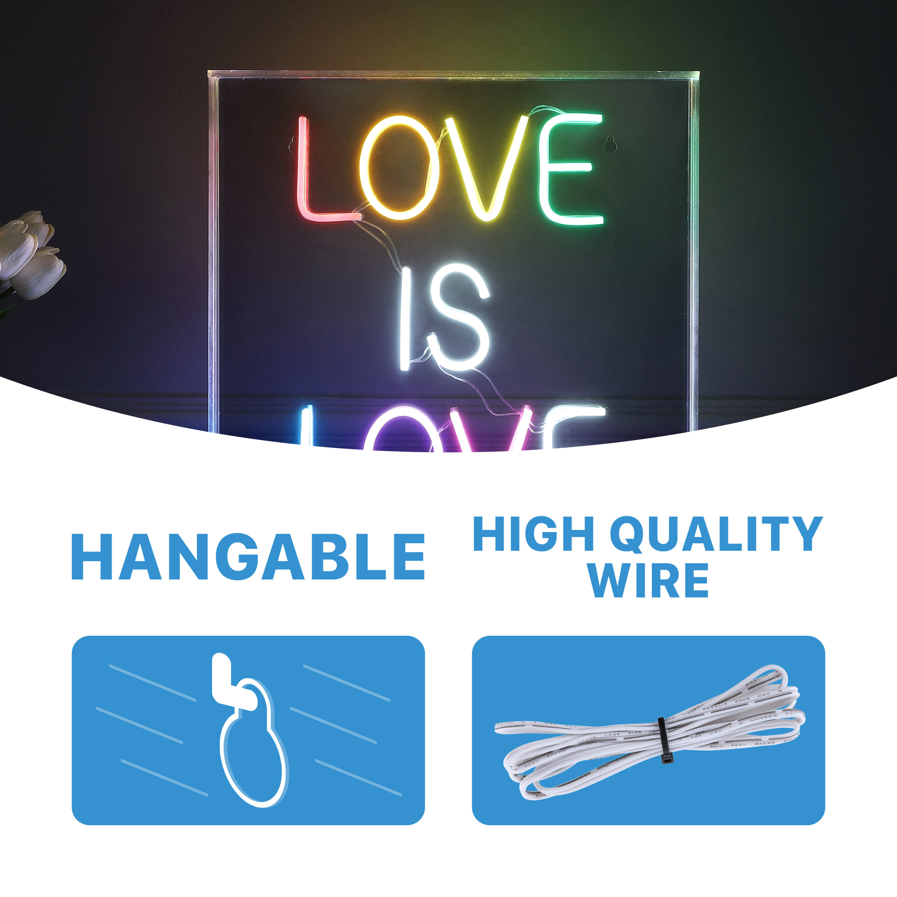 Multi-Colored Acrylic LED Neon Love Is Love Sign, 15-Inch