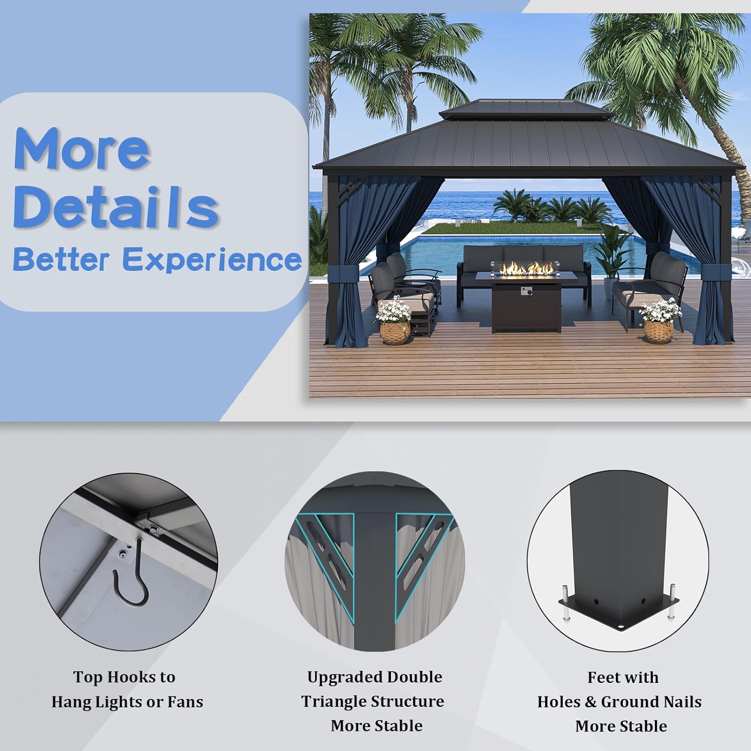 ALAULM LS-1216GAZBEO-NAVY Wood-Resin-Gazebos - View #6