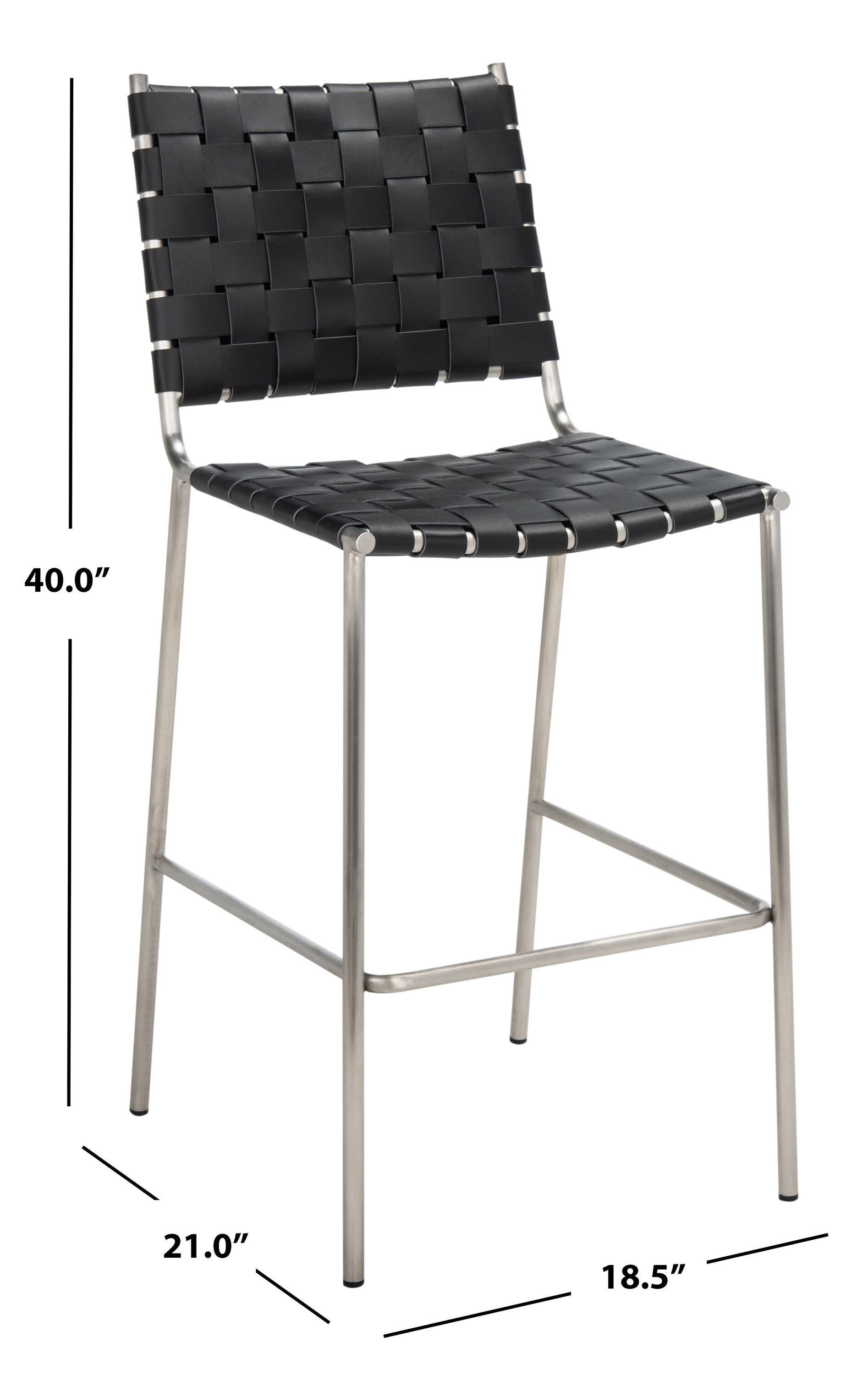 Saddle Style Black Leather Counter Stool with Silver Metal Base