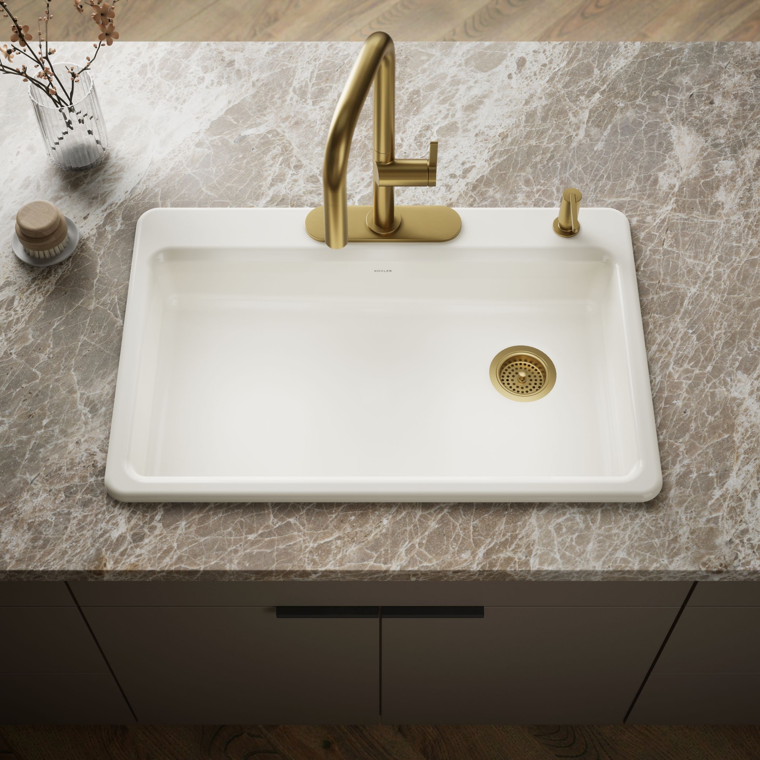 KOHLER Riverby Drop-in 33-in x 22-in Cast iron Single bowl Kitchen Sink