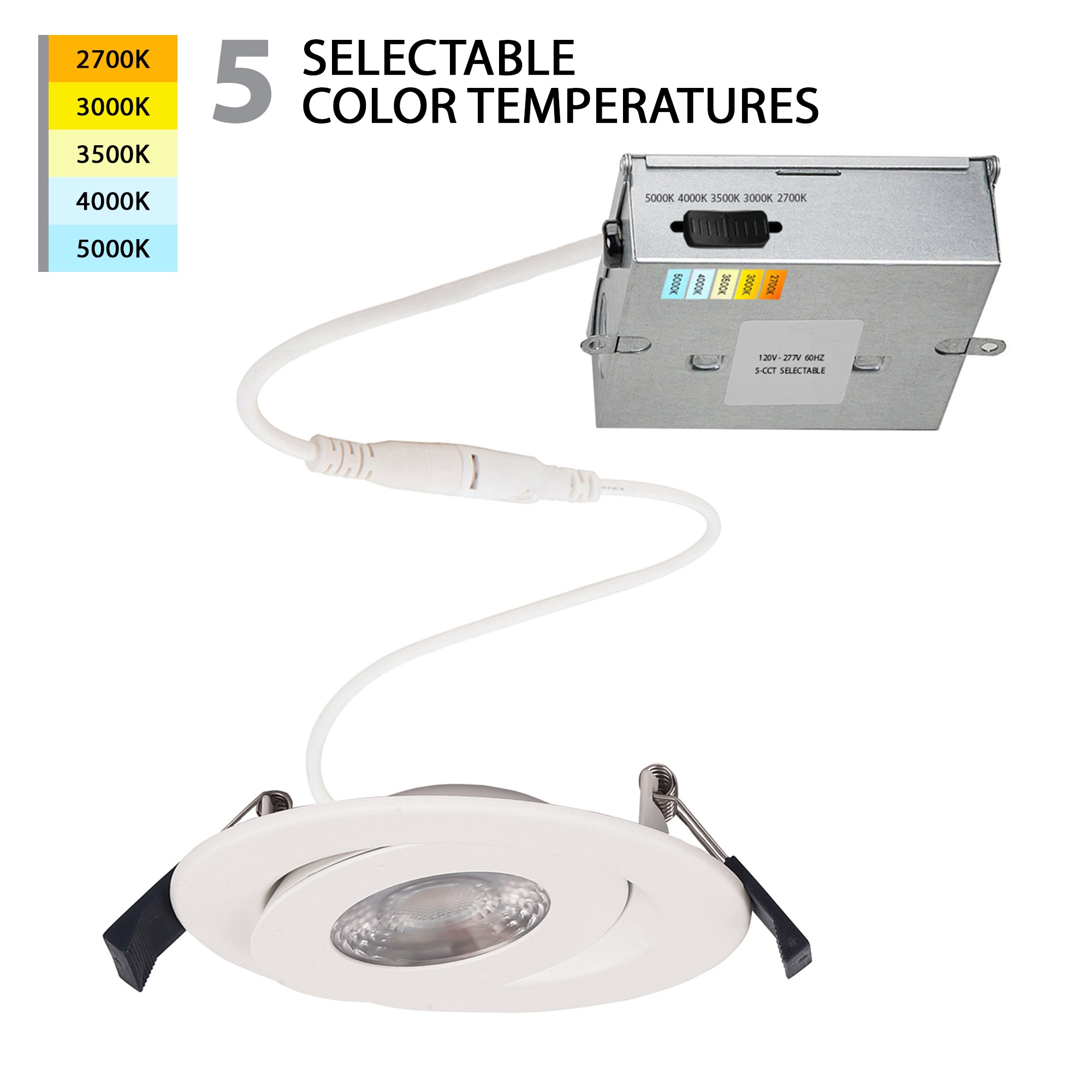 WAC Lighting R6ERAR-W9CS-WT Lotos White 1340 -Lumens Switchable Round Dimmable LED Canless Damp rated Recessed Downlight