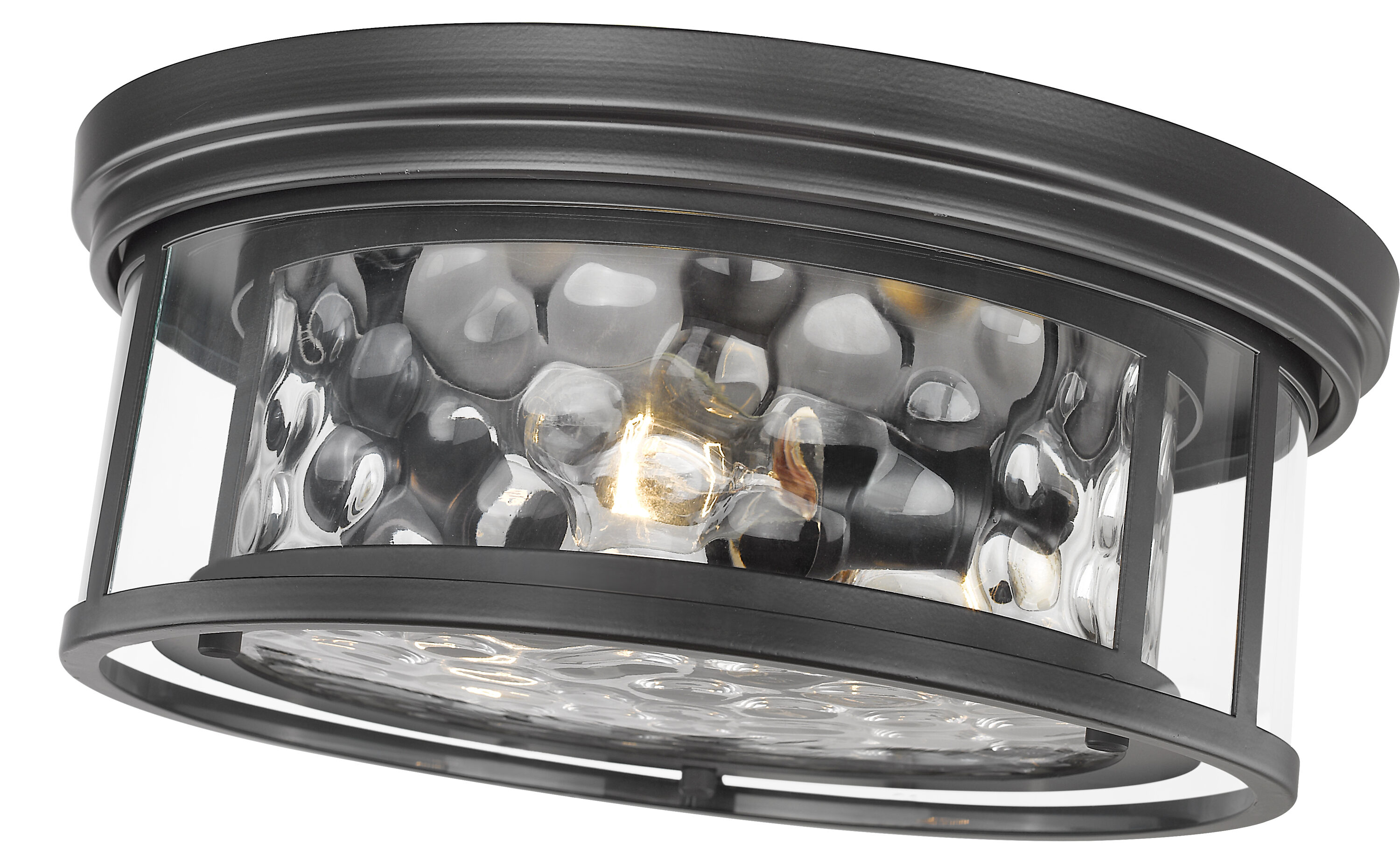 Matte Black and Clear Glass 3-Light Flush Mount Fixture