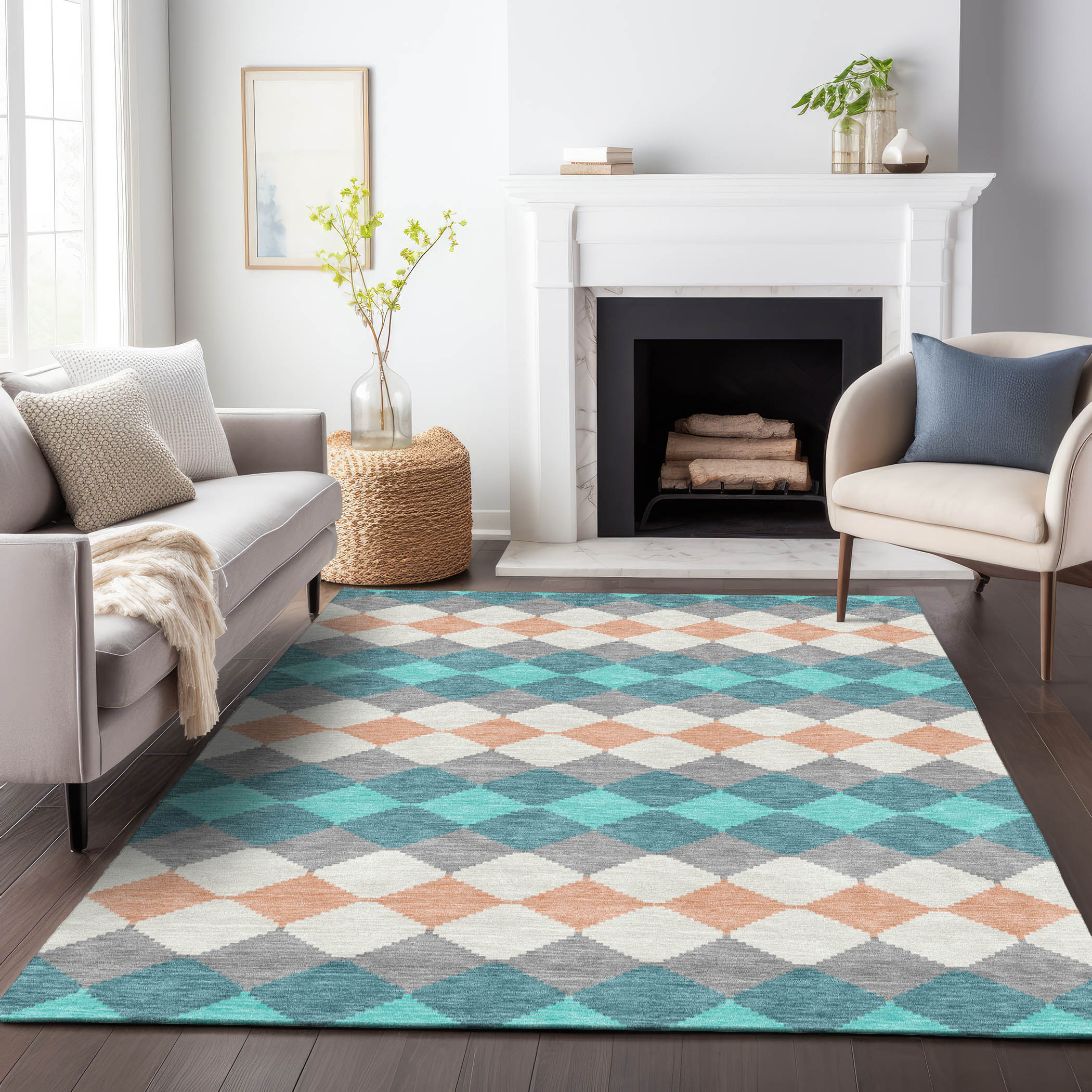 Addison Rugs ACN1007TE30X46 Chantille ACN1007TE 2 x 3 (ft) Polyester Teal Rectangular Indoor/Outdoor Geometric Machine washable Area rug