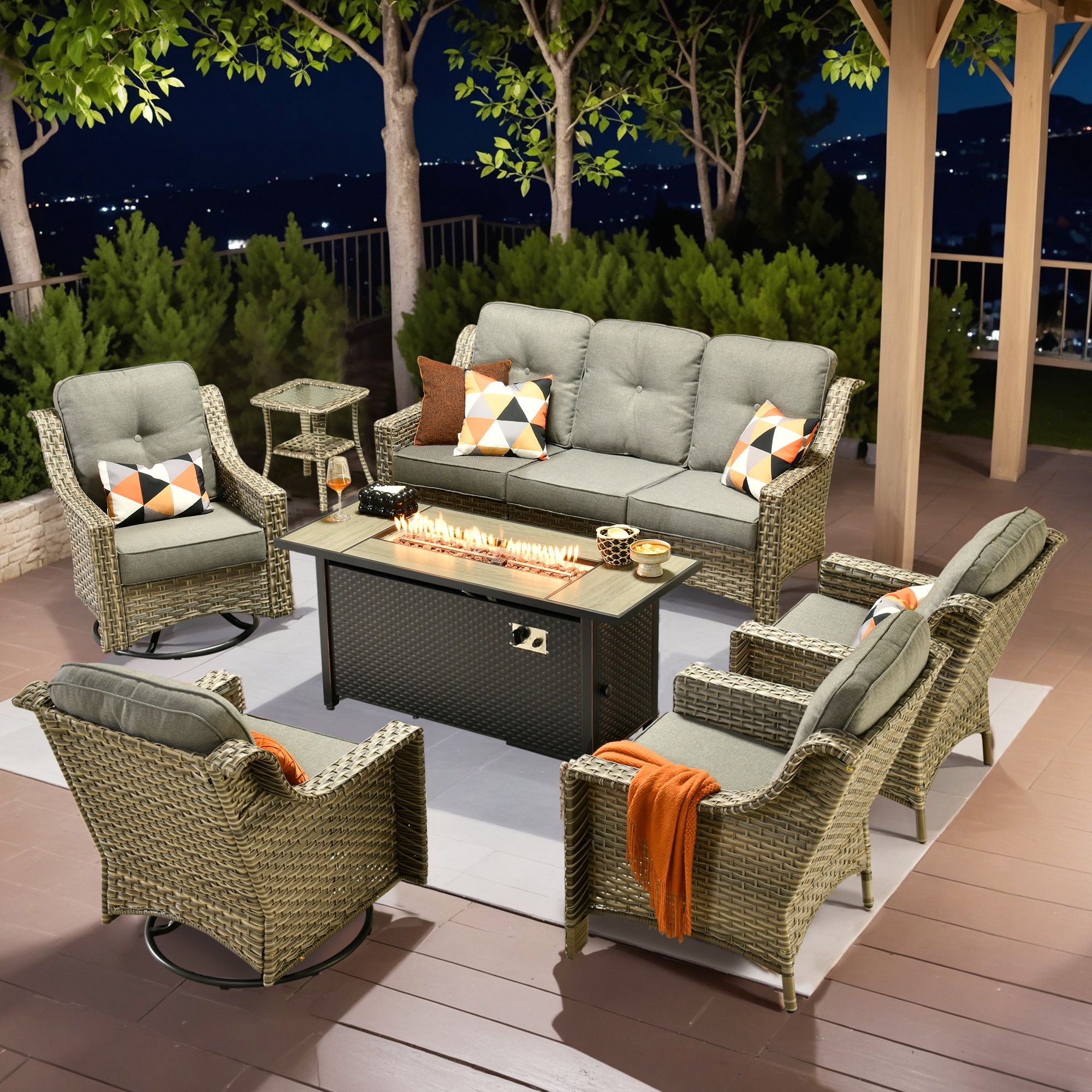 Caodoc L5-CFP03-YZPAD2072 New right-Angles Rattan Outdoor Sectional with Dark gray Cushions and Rattan Frame