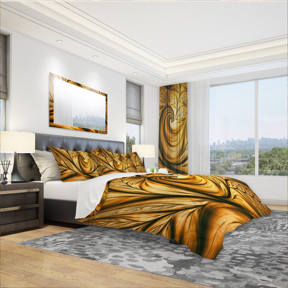 Designart BED3026-Q 3 -Piece Gold Queen Duvet cover Set