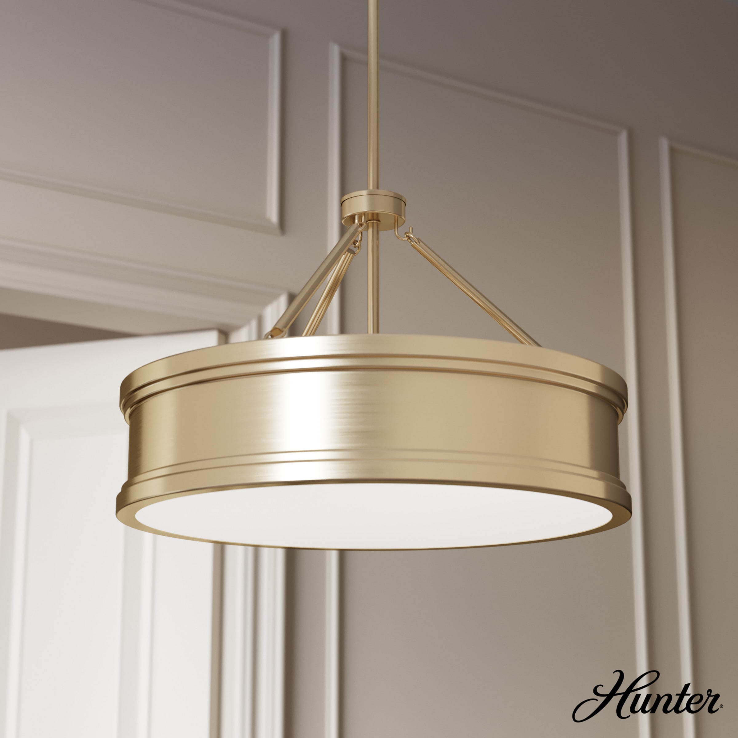 Capshaw 21" Alturas Gold Drum Pendant with Painted Cased White Glass