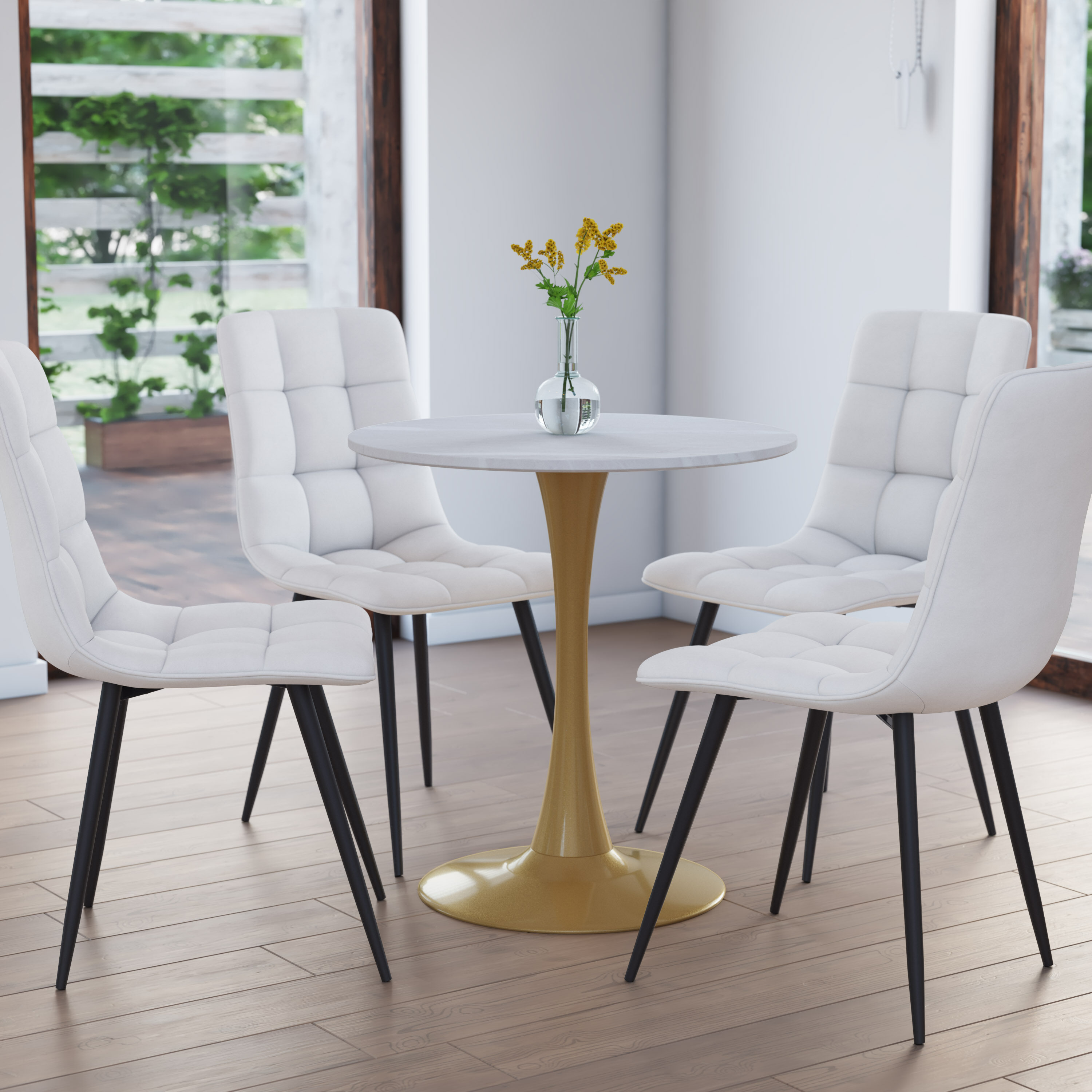 Contemporary Livia Round Marble & Wood Bistro Table in Grey/Gold