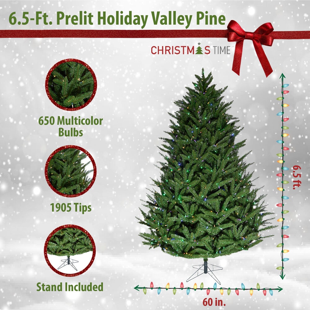 Christmas Time 6.5-ft Pre-lit Artificial Christmas Tree with 650 ...