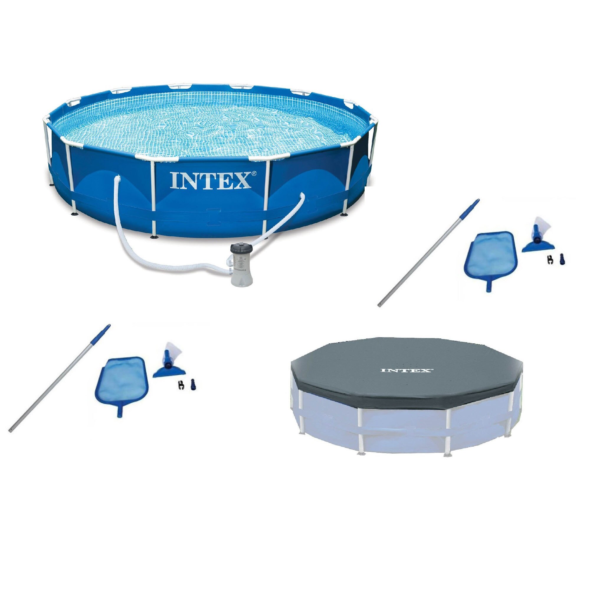 Intex 176101 28211EH + 2 x 28002E + 28031E 12-ft x 12-ft x 30-in Steel wall panels Round Above-Ground Pool with Filter Pump