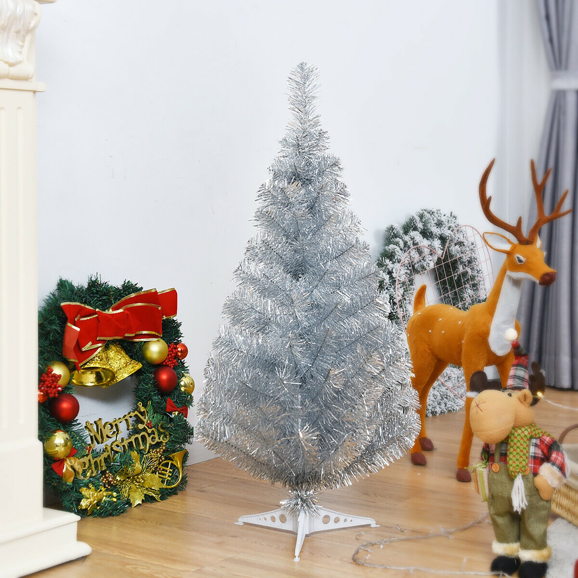 Forclover 3-ft Tinsel Pencil Silver Artificial Christmas Tree in