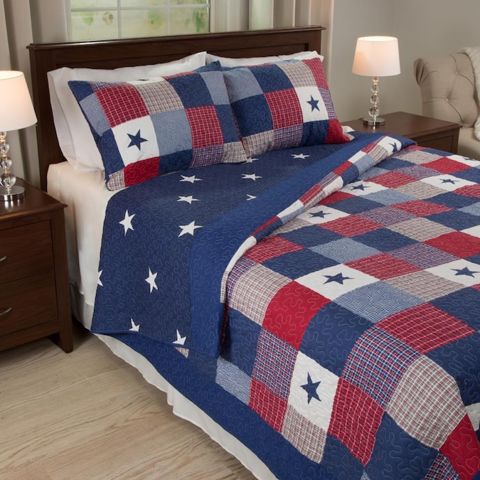 Blue Full Queen Quilt Set, Red White And Blue Bedding Sets