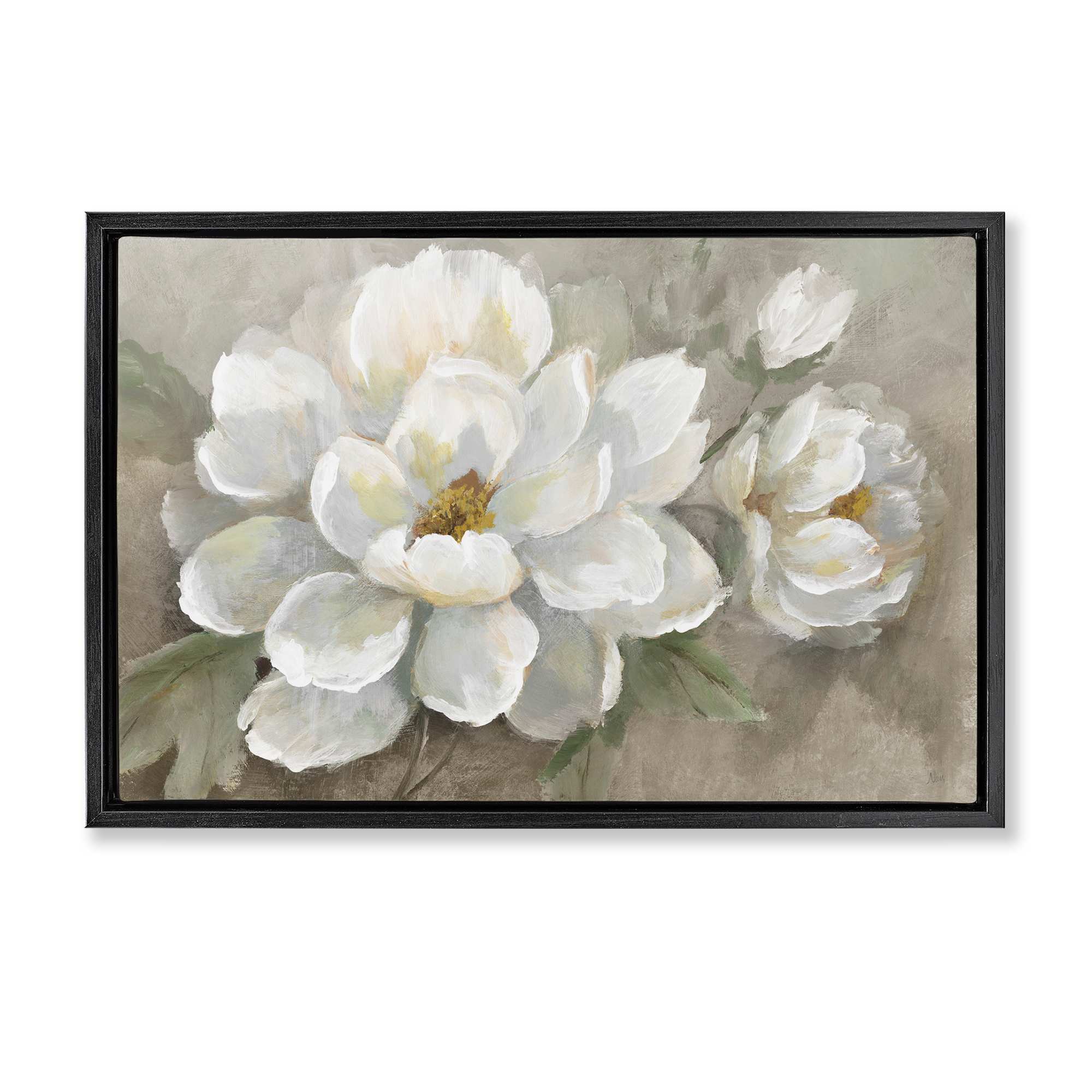 Stupell Industries BS-261-FFB-20X30 Blooming Magnolias on Beige Black Framed Floater Canvas Wall Art By Nan 31 x 21