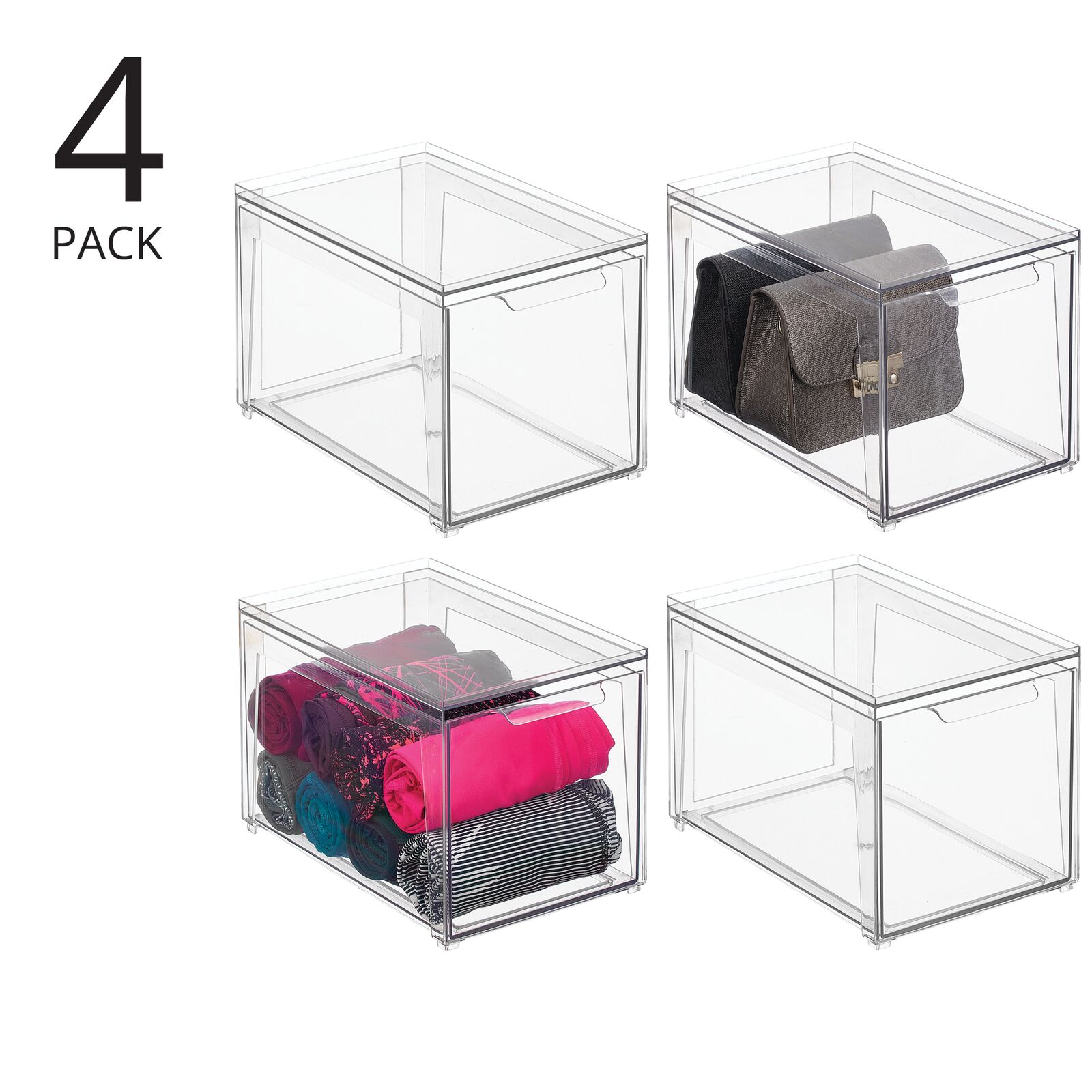 mDesign Household Plastic Storage Organizer Bin with Open Front - 8 Pack -  Clear