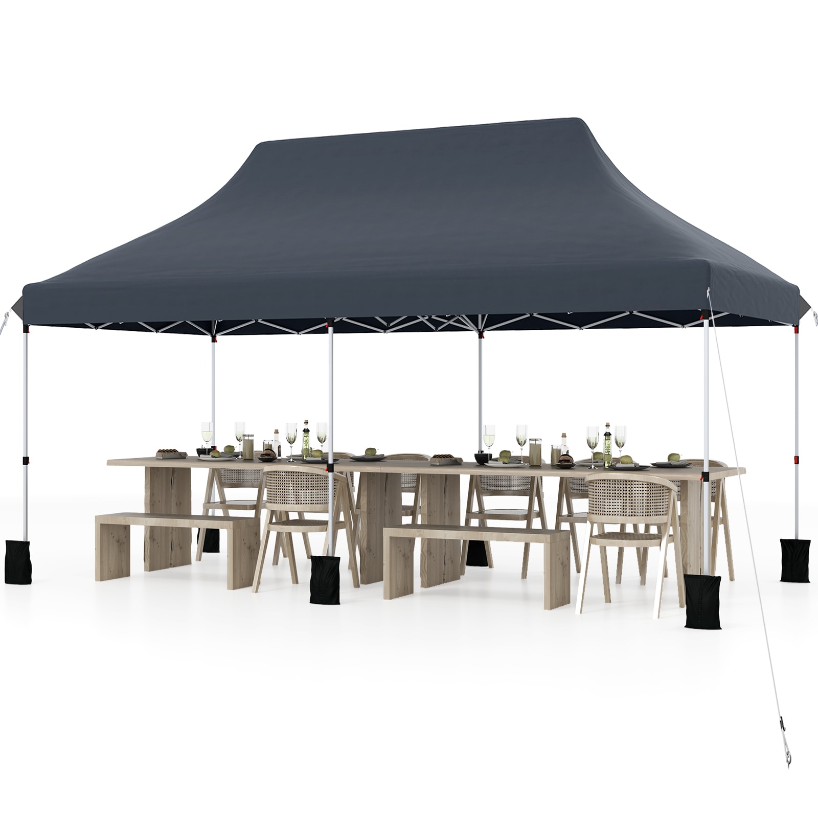 Slickblue D-CO-KD22121PN Outdoor Event Canopy - 20-ft x 10-ft Rectangle Silver-Coated Waterproof Pop-Up Tent with Adjustable Height for Picnics - Black/Gray/White/Pink/Blue