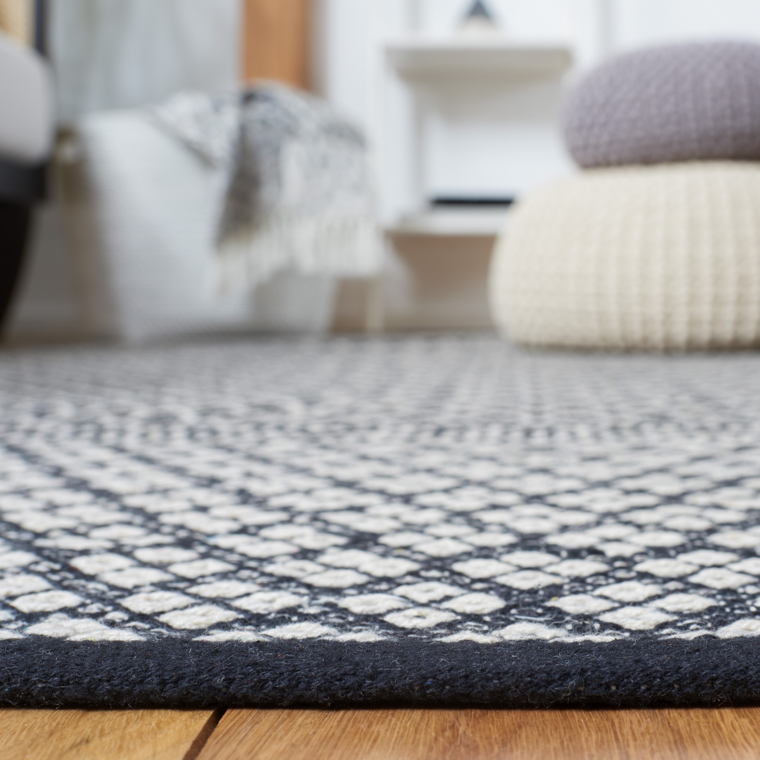 Handmade Black and Ivory Wool Geometric 9' x 12' Area Rug