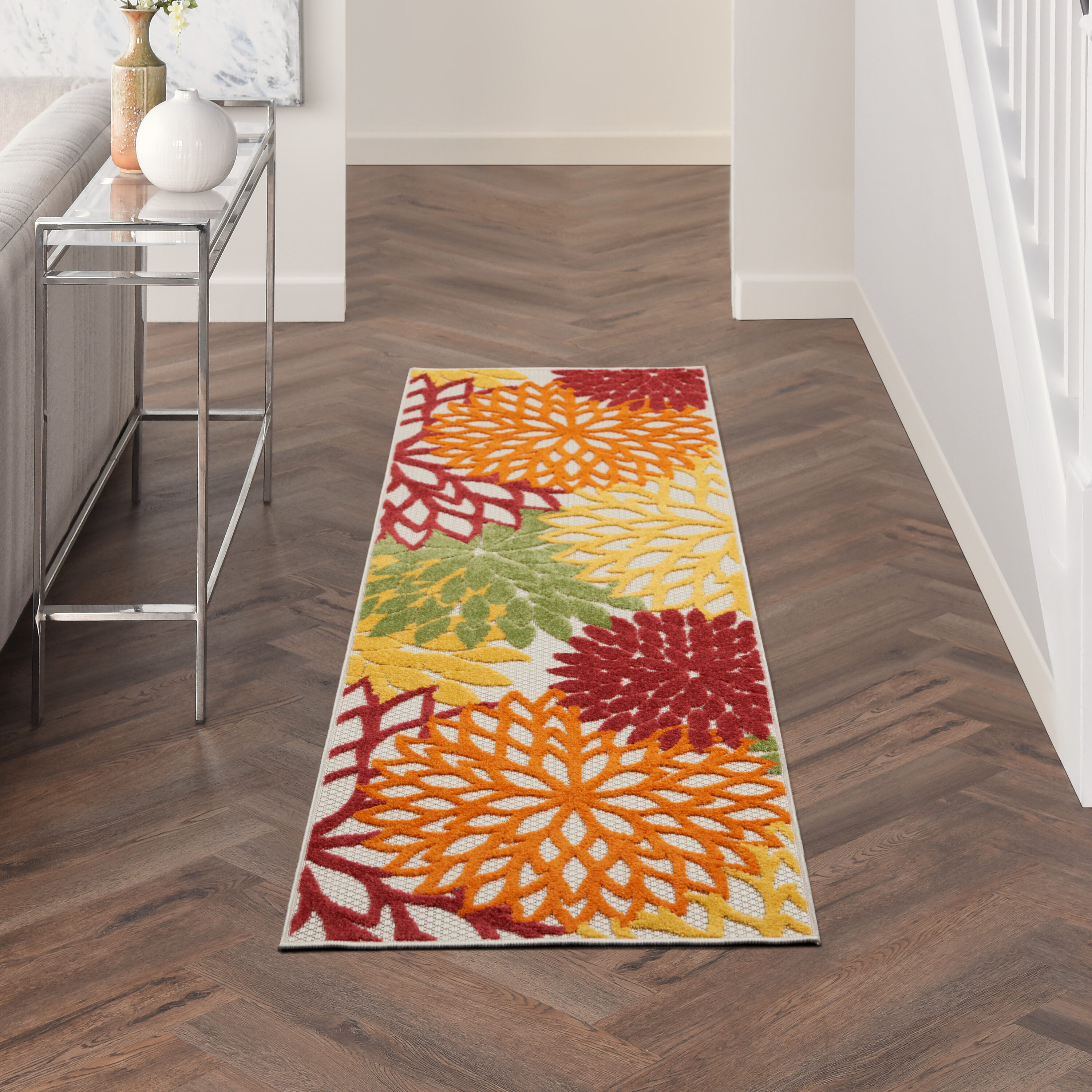 Nourison 99446826879 Aloha 2 x 6 (ft) Loomed Polypropylene Red Multi Colored Rectangular Indoor/Outdoor Floral/Botanical Tropical Runner rug