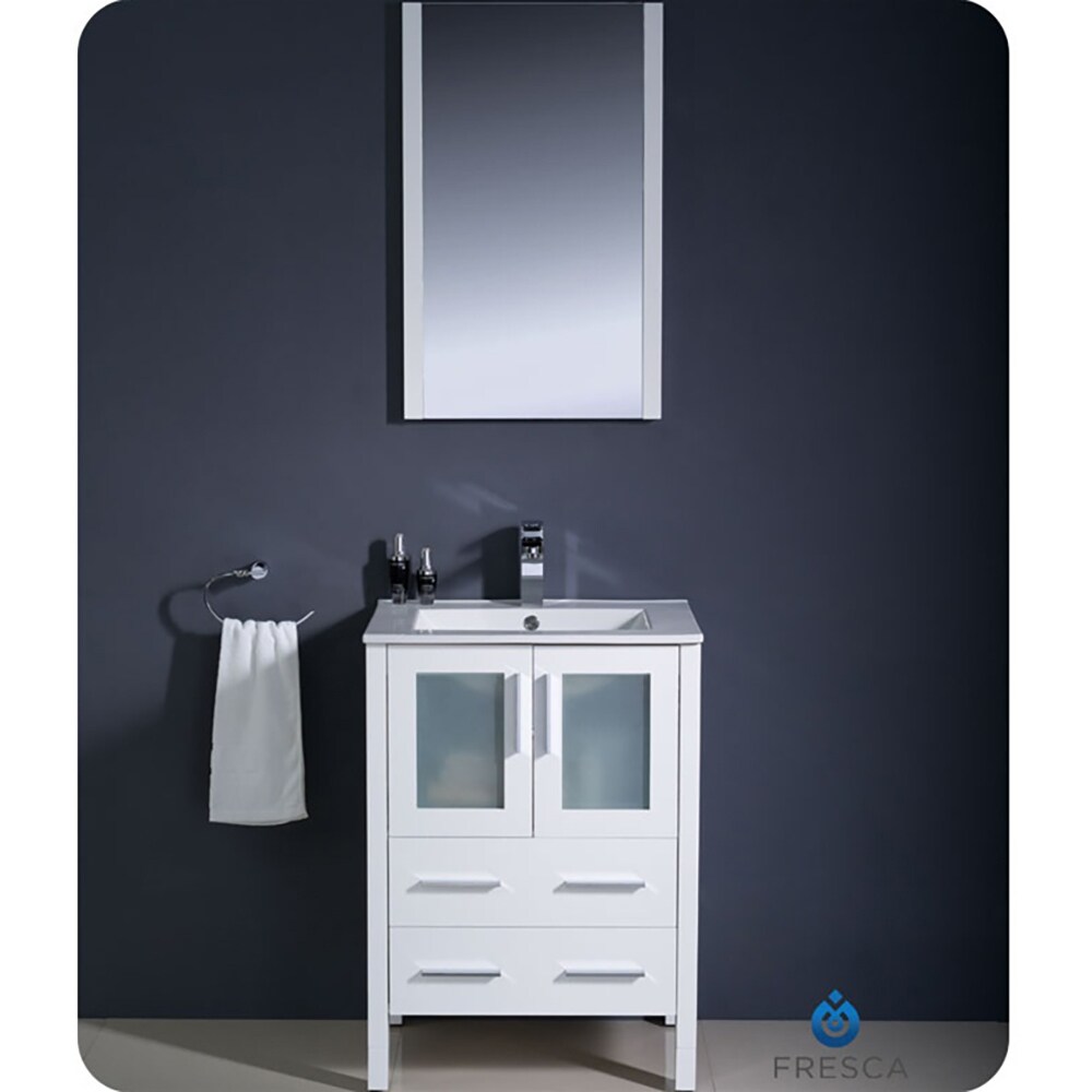 24" Modern White Engineered Wood Bathroom Vanity with Integrated Ceramic Sink