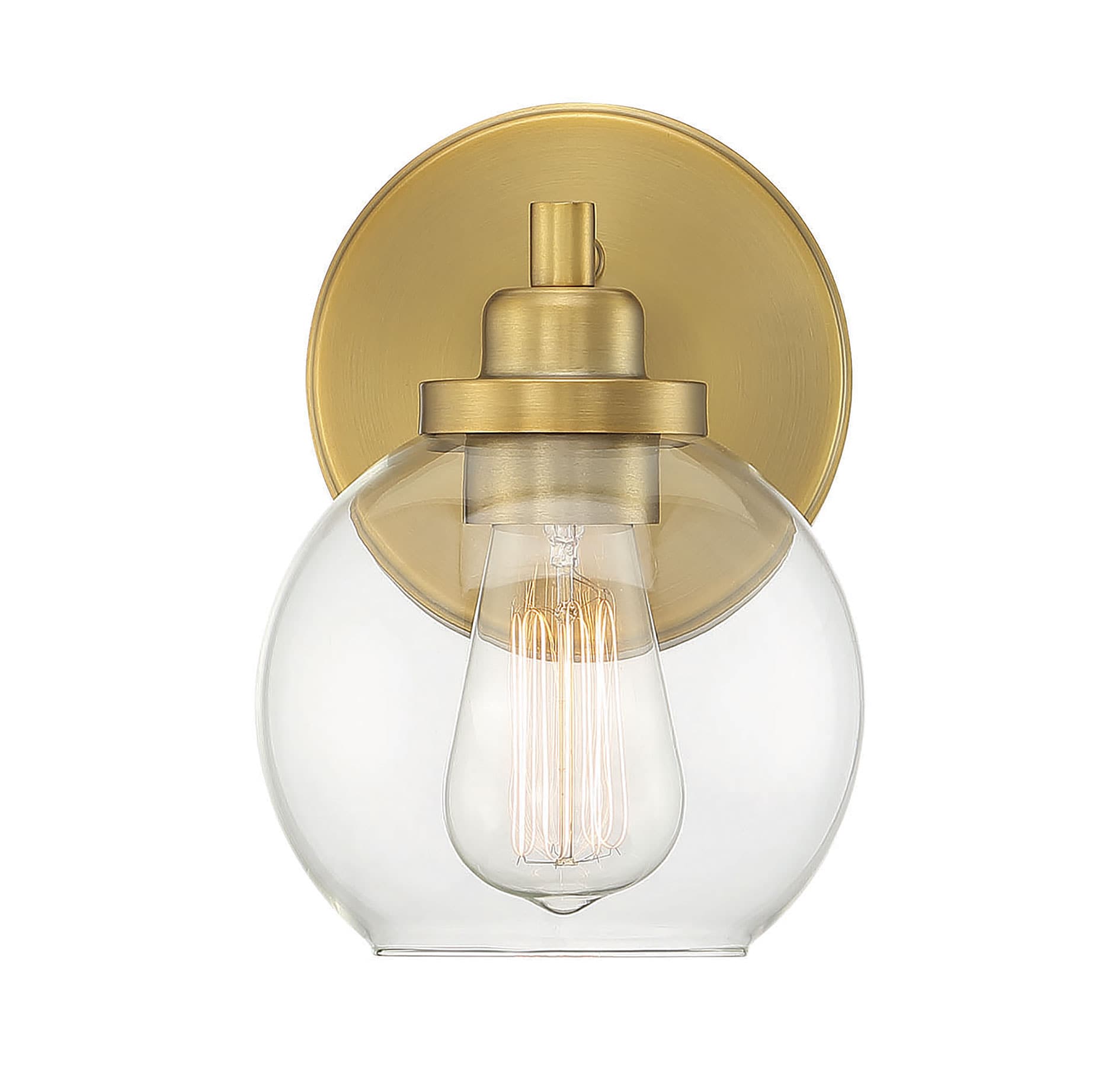 Carson Warm Brass 1-Light Wall Sconce with Clear Glass Shade