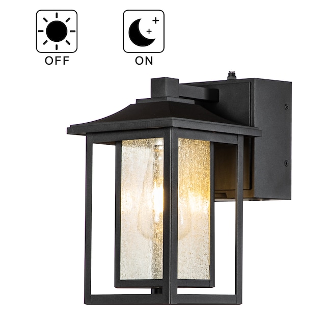 AloaDecor Lighting 1 Light Black Dusk to Dawn Sensor Outdoor Wall Lantern  Coach Sconces Light with Seeded Glass and built-in GFCI Outlets in the  Outdoor Wall Lights department at 