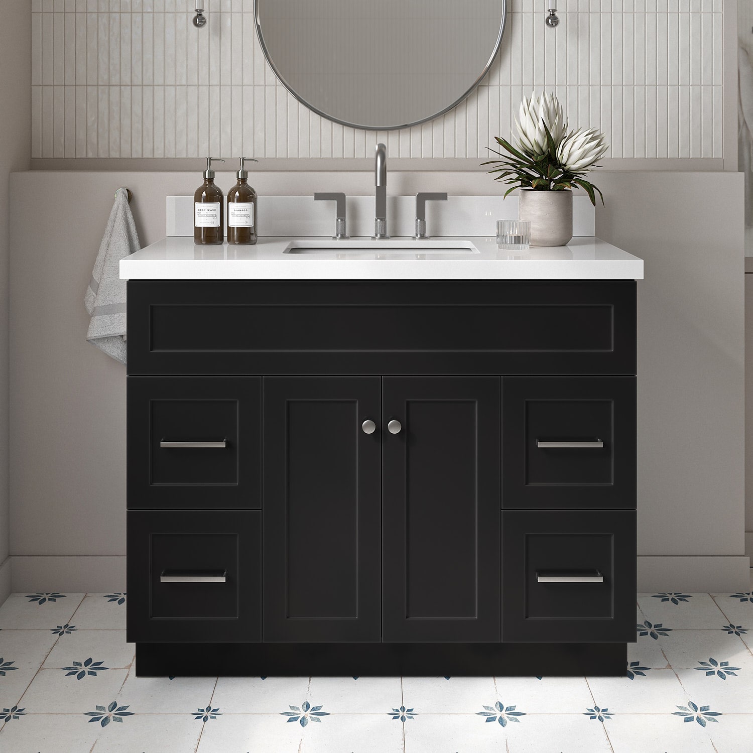 ARIEL F043SWQRVOBLK Hamlet 42-in Black Undermount Single sink Bathroom Vanity with Pure White Quartz Quartz Top