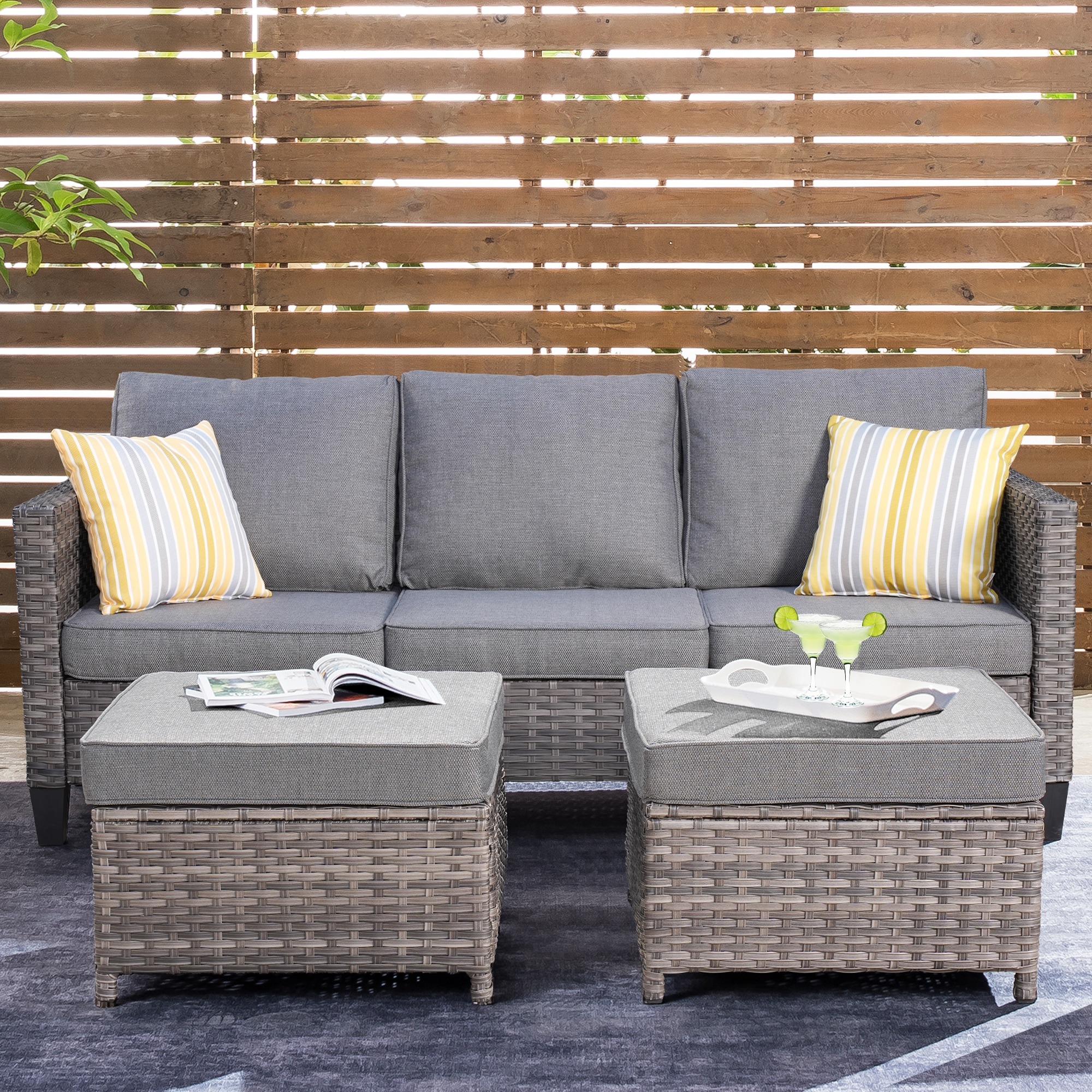 Ovios GS2021 Wicker Outdoor Sofa with Dark gray Cushions and Wicker Frame