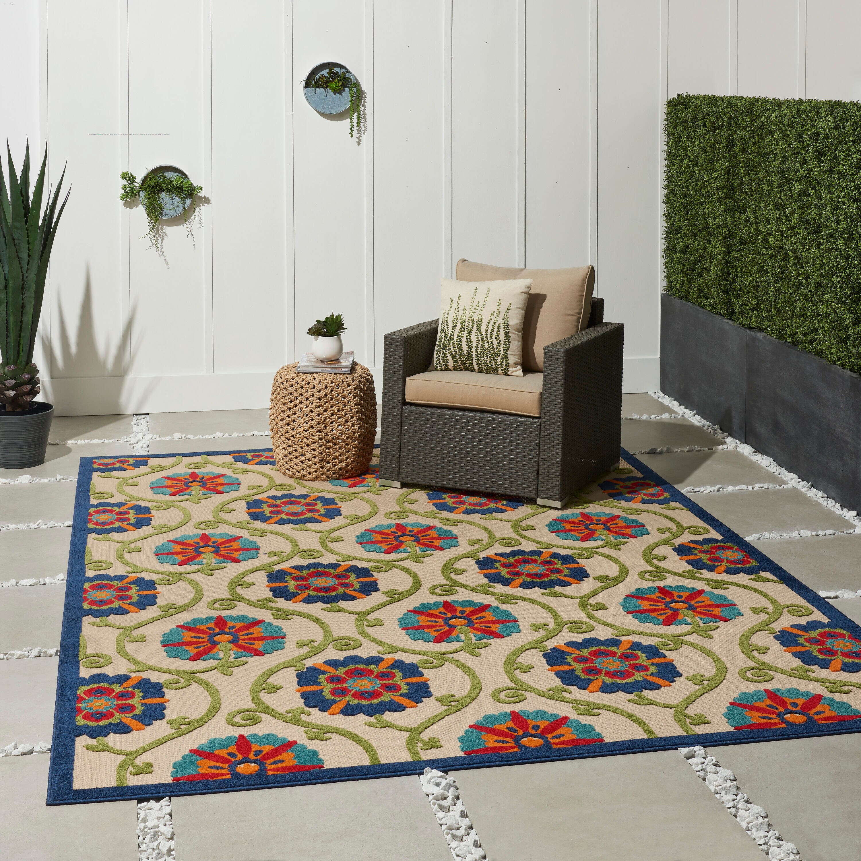 Aloha Blue Multicolor Floral Outdoor Area Rug
