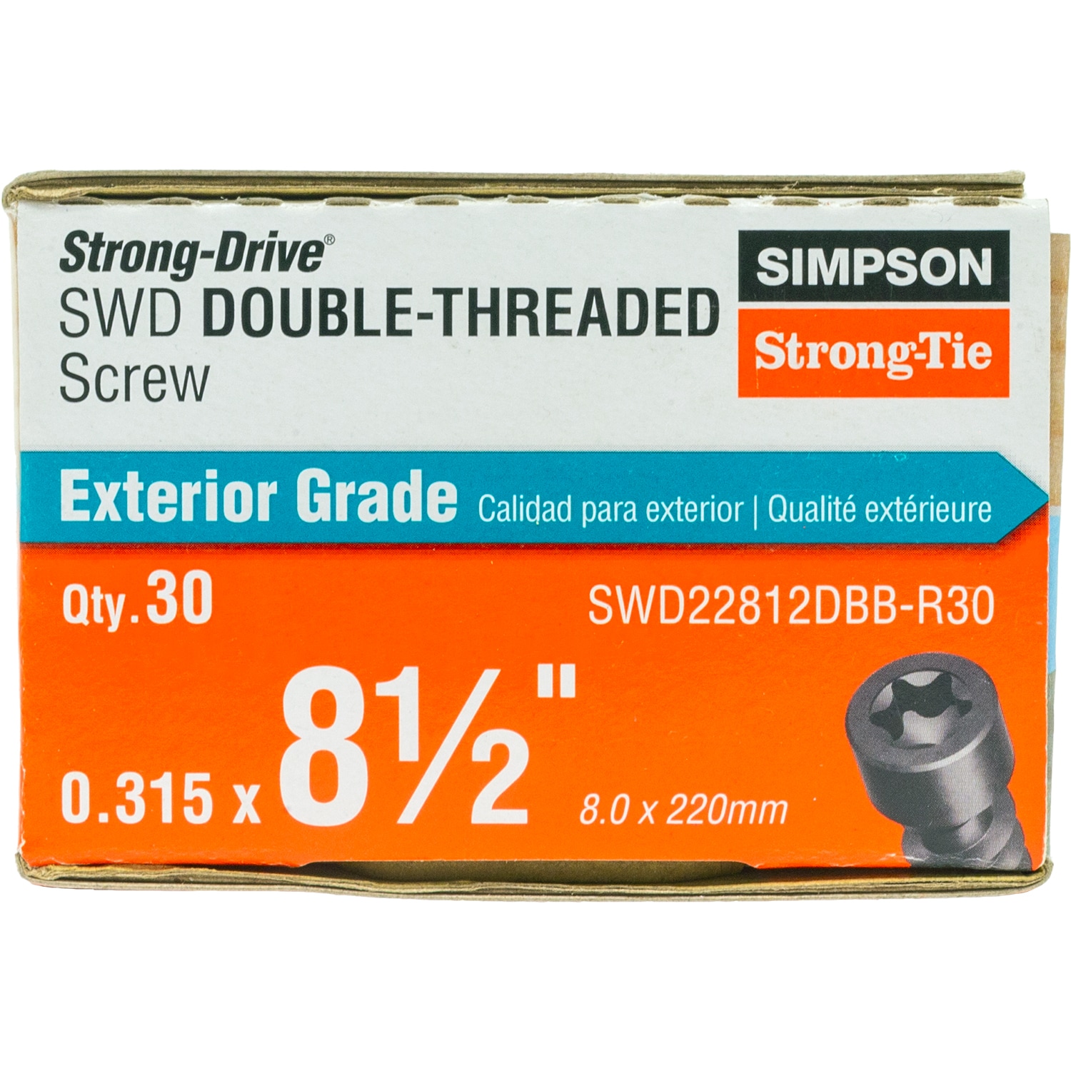Simpson Strong-Tie SWD22812DBB-R30 Strong-Drive SWD 8-in Double-barrier Exterior Wood screws ( 30 -Per Box )