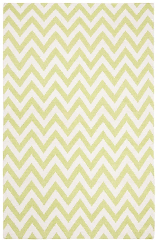 Safavieh DHU557A-6 Dhurries Farrah 6 x 9 (ft) Wool Green/Ivory Rectangular Indoor Chevron Coastal Area rug