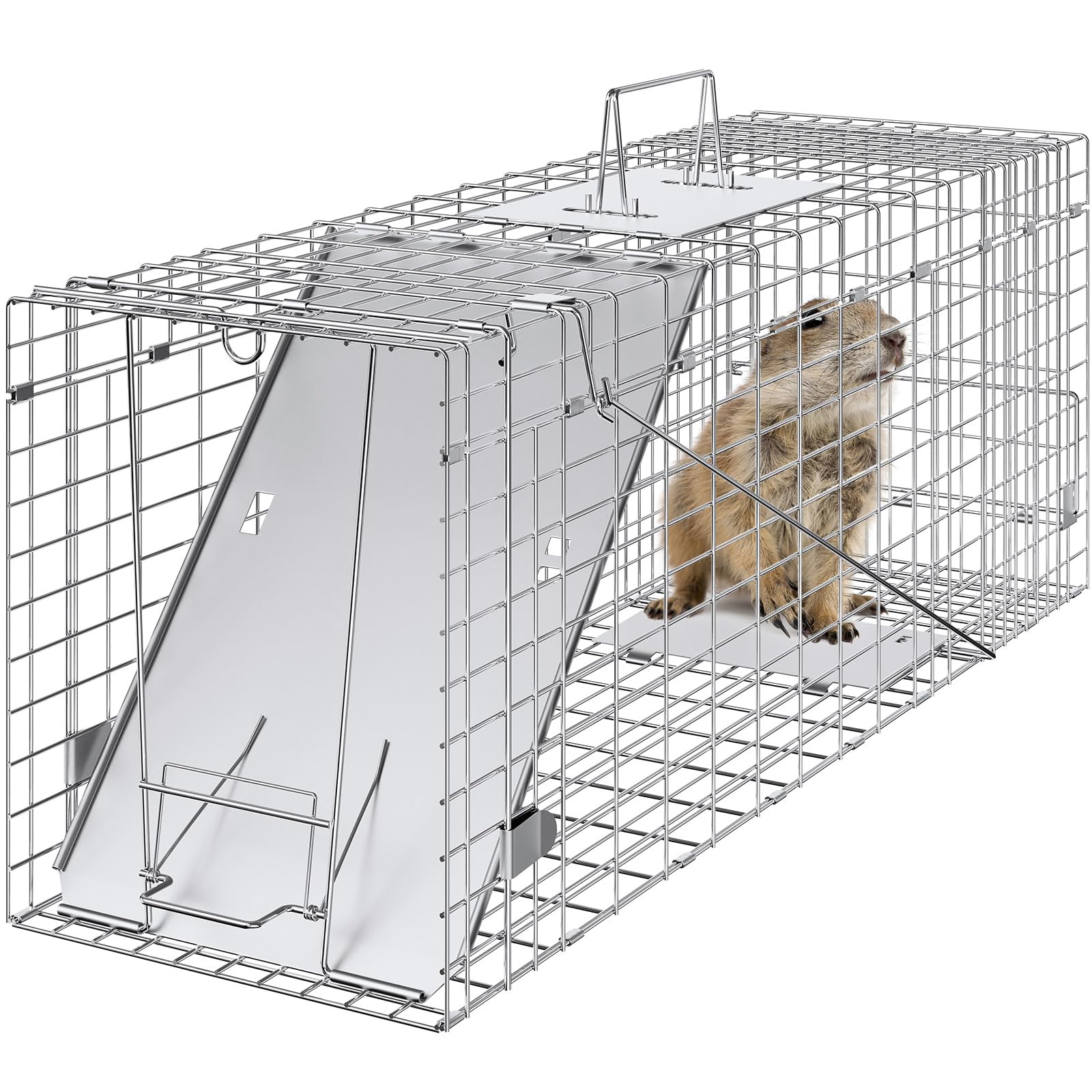 Wudkey Folding Live Animal Trap Cage Galvanized Humane Catch Cage with Handle for Small Wildlife
