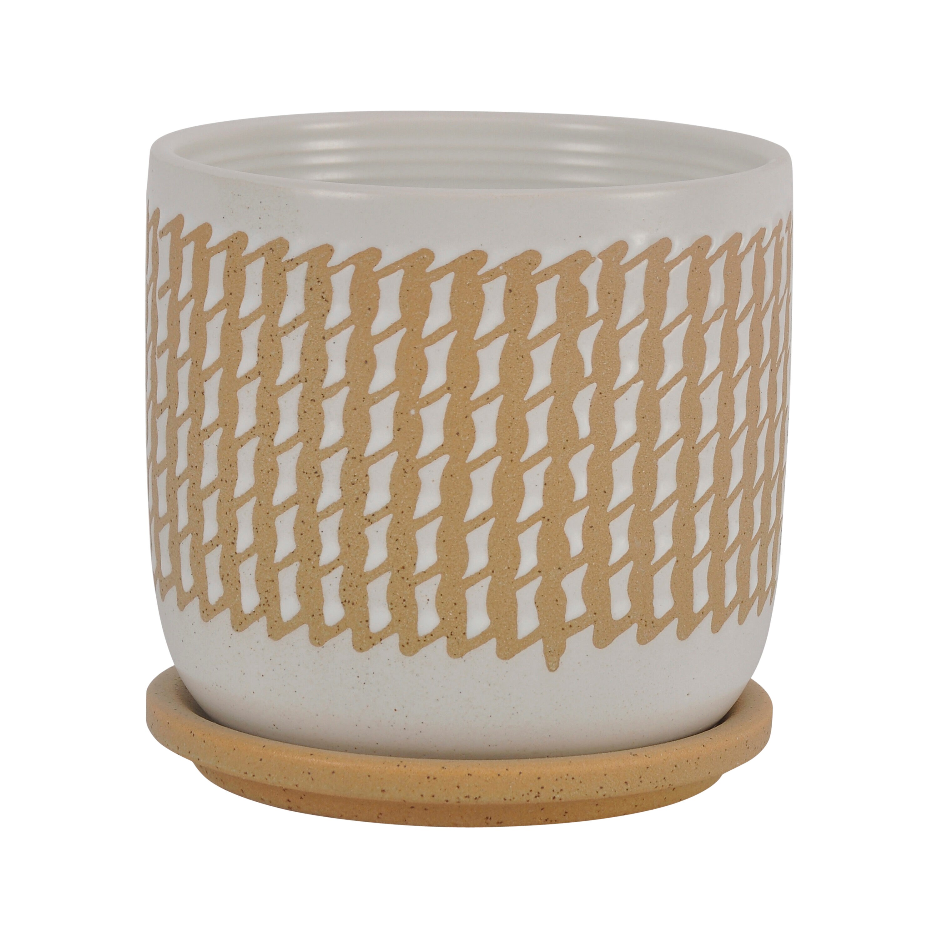 Sagebrook Home 15804-02 Round 6.0-Inches W Small Brown Ceramic Indoor/Outdoor Planter with Drainage Holes Attached Saucer